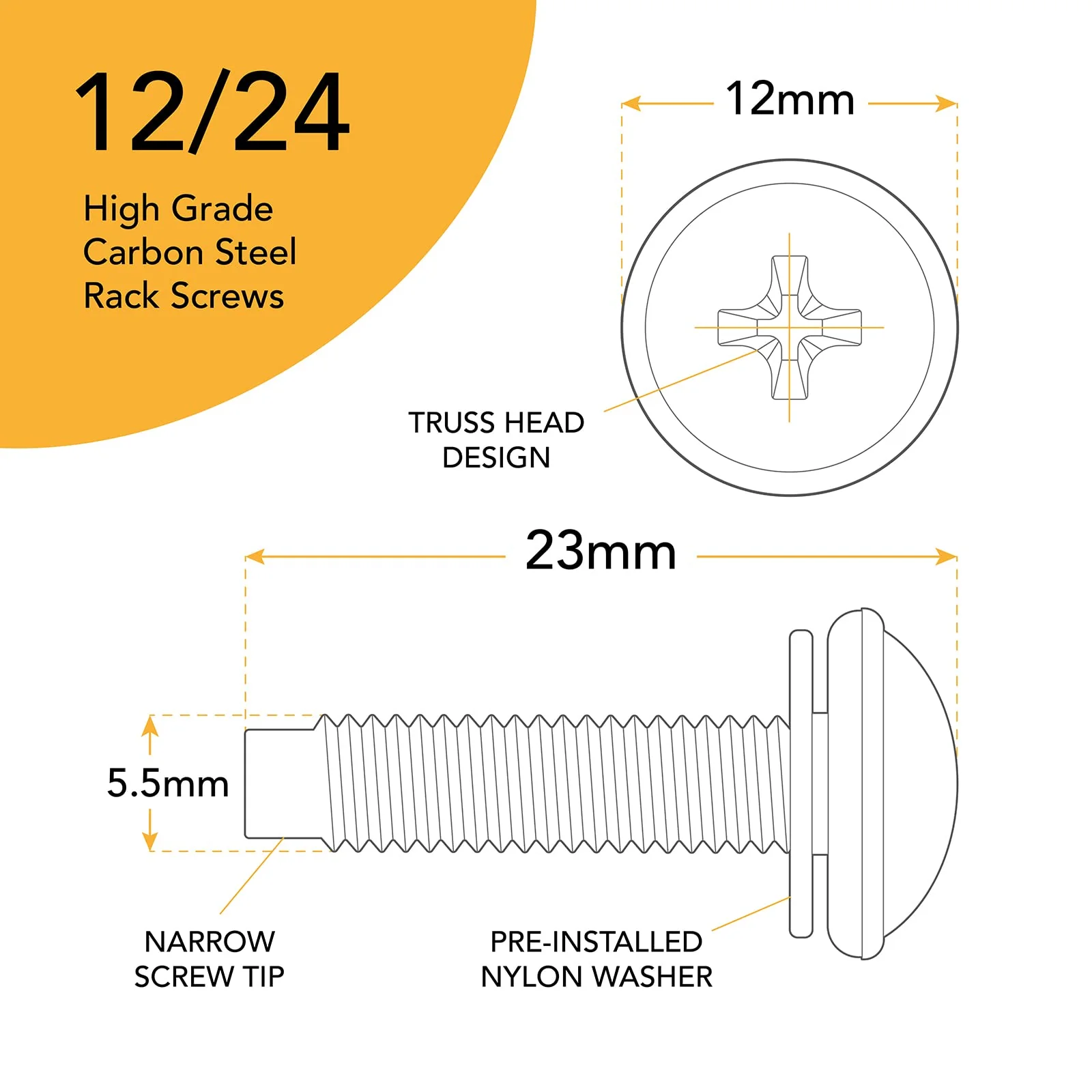 12/24 Rack Screws [50pk]. Use Rack Screws 12-24 Screws as Rack Mount Screws, Server Rack Screws, Network Rack Screws, Rack Screws Audio and Rackmount Screws. 12-24 Rack Screws with Nylon Rack Washers - Image 2