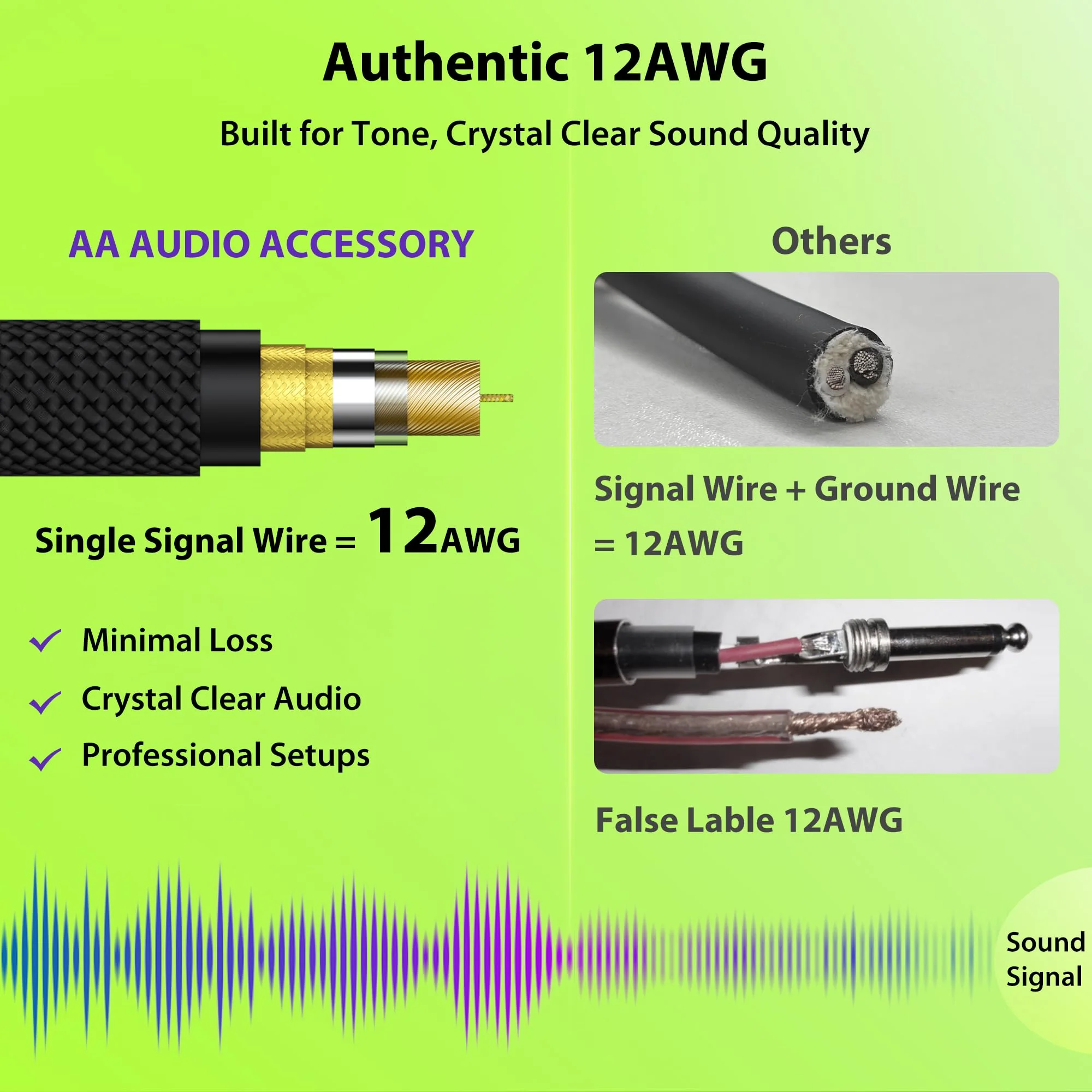 12 AWG OFC Speaker Cable 1/4 Inch 10ft Nylon Braided, Noiseless Design Triple(2 Copper&Al-Foil) Shielded Guitar Amp Head to Cabinet Cable for Marshall Boss Fender High-Watt Amp Cab - Image 3