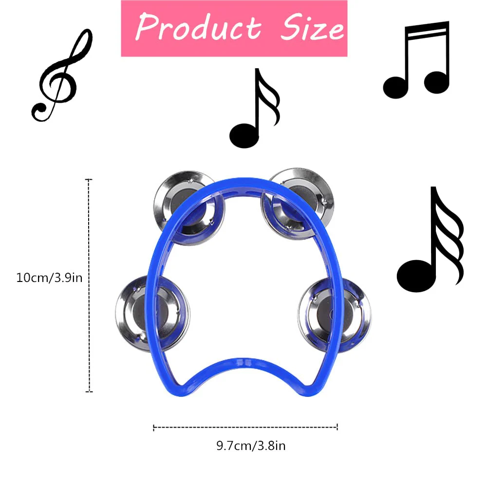 12 Pack Plastic Percussion Tambourine Hand Tambourine Bells, Mini Percussion Tambourines Bulk Hand Held Percussion Drum Musical Rhythm Instrument for Adults Kids Party Supplies(4 Colors) 12 Pack - Image 2