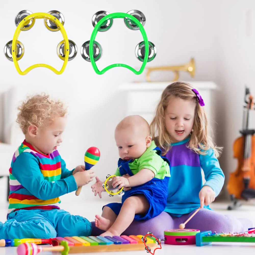12 Pack Plastic Percussion Tambourine Hand Tambourine Bells, Mini Percussion Tambourines Bulk Hand Held Percussion Drum Musical Rhythm Instrument for Adults Kids Party Supplies(4 Colors) 12 Pack - Image 6
