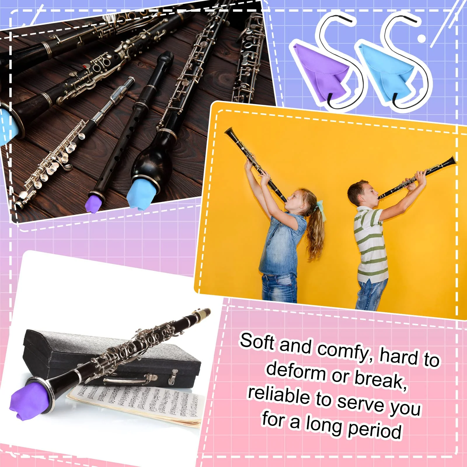 12 Pcs Clarinet Swab Cleaning Cloth Swab for Inside Tube Cloth Clarinet Cleaner Pull Through Instrument Cloth with Weighted String for Clarinet Flute Piccolo Sax Saxophone(Blue, Purple) Blue, Purple - Image 5