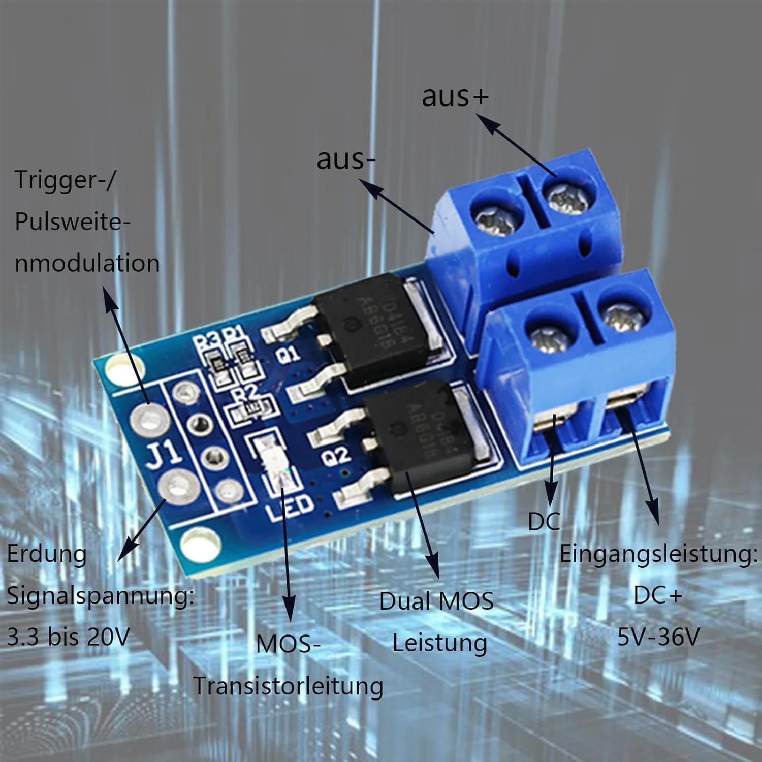12 Pcs DC 5V-36V 400W FET Trigger Switch Drive Module Board Dual Mosfet Driver Module Dual High Performance Switching Driver Module PWM Controller Switch Panel Driver Module for Ar-duino - Image 3