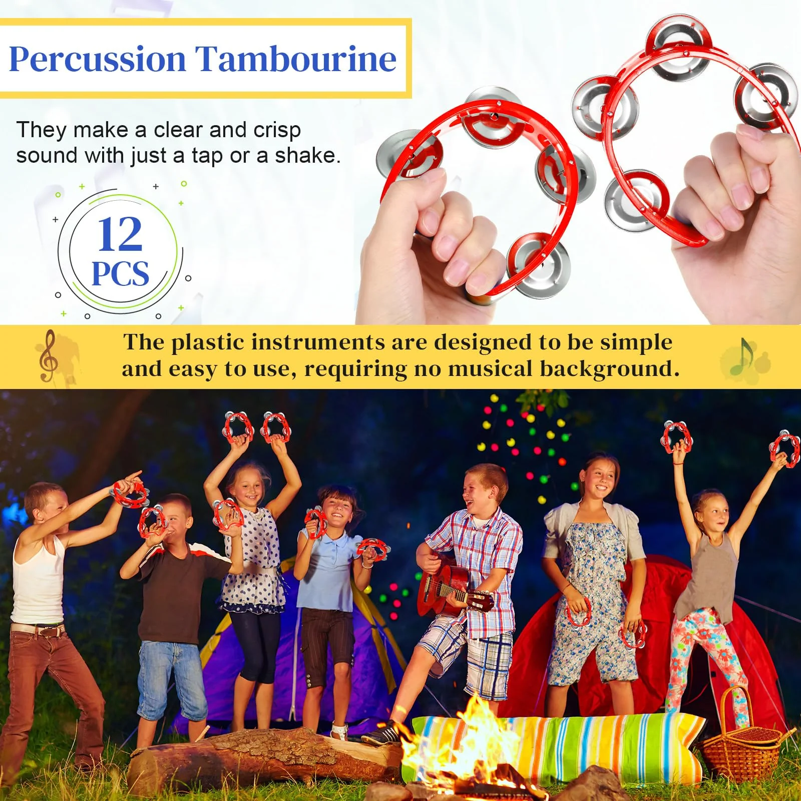 12 Pcs Plastic Percussion Tambourine with 4 Bells Rhythm Musical Instruments for Adults Hand Tambourine Hand Held Percussion Drum for Party Kindergarten Family School Supplies (Red) Red - Image 3