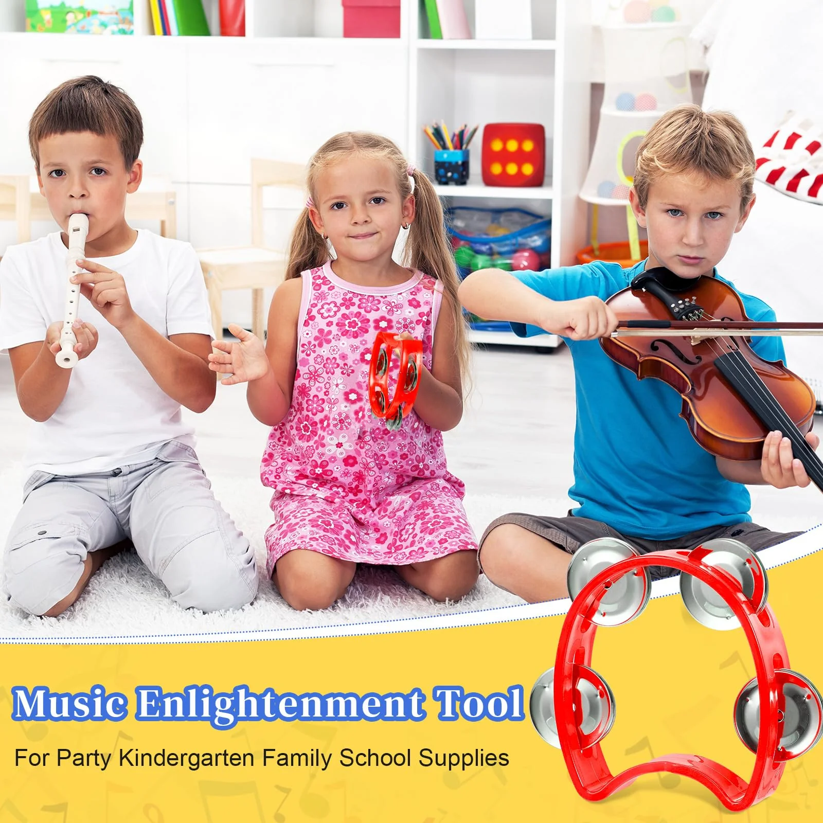 12 Pcs Plastic Percussion Tambourine with 4 Bells Rhythm Musical Instruments for Adults Hand Tambourine Hand Held Percussion Drum for Party Kindergarten Family School Supplies (Red) Red - Image 5