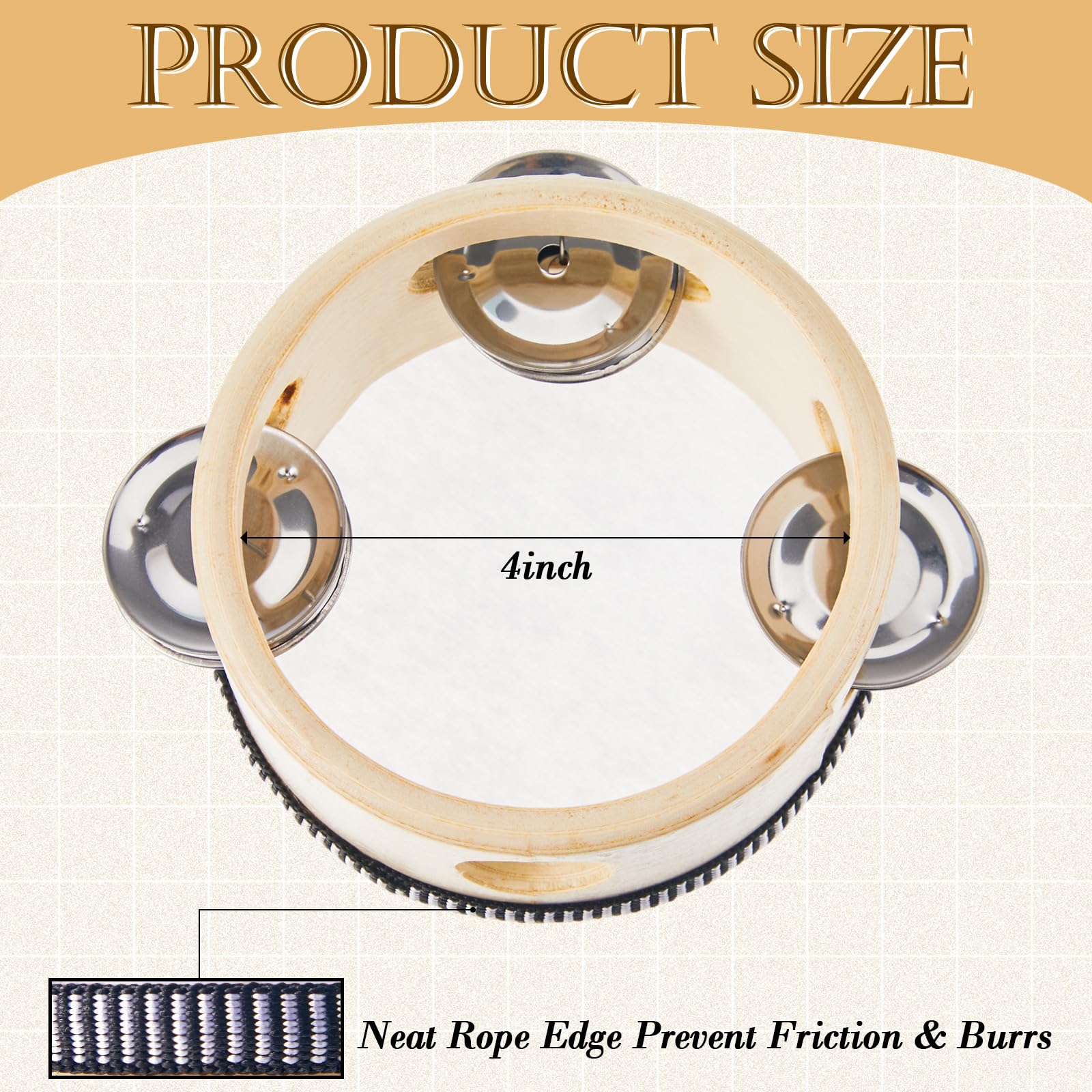 12 Pcs Wedding Tambourine Drum for Adults Hand Held Percussion Gift Wood Metal Jingles Musical Educational Drum Instrument for Church Wedding Party Games(White,4 Inch) 4 Inch White - Image 2