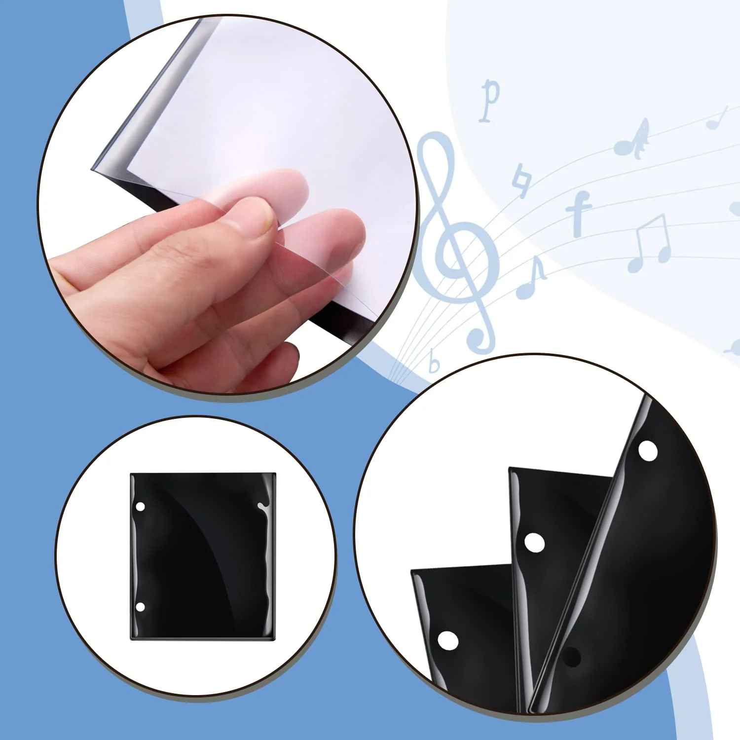 12 Pieces Black Flip Folio Marching Band Music Files Holder Flip Folder Pages Sheet 7.3 x 6.3 Inches PVC Waterproof Window Pages Musical Flip Folder with 2 Holes for Music Files 12 - Image 6