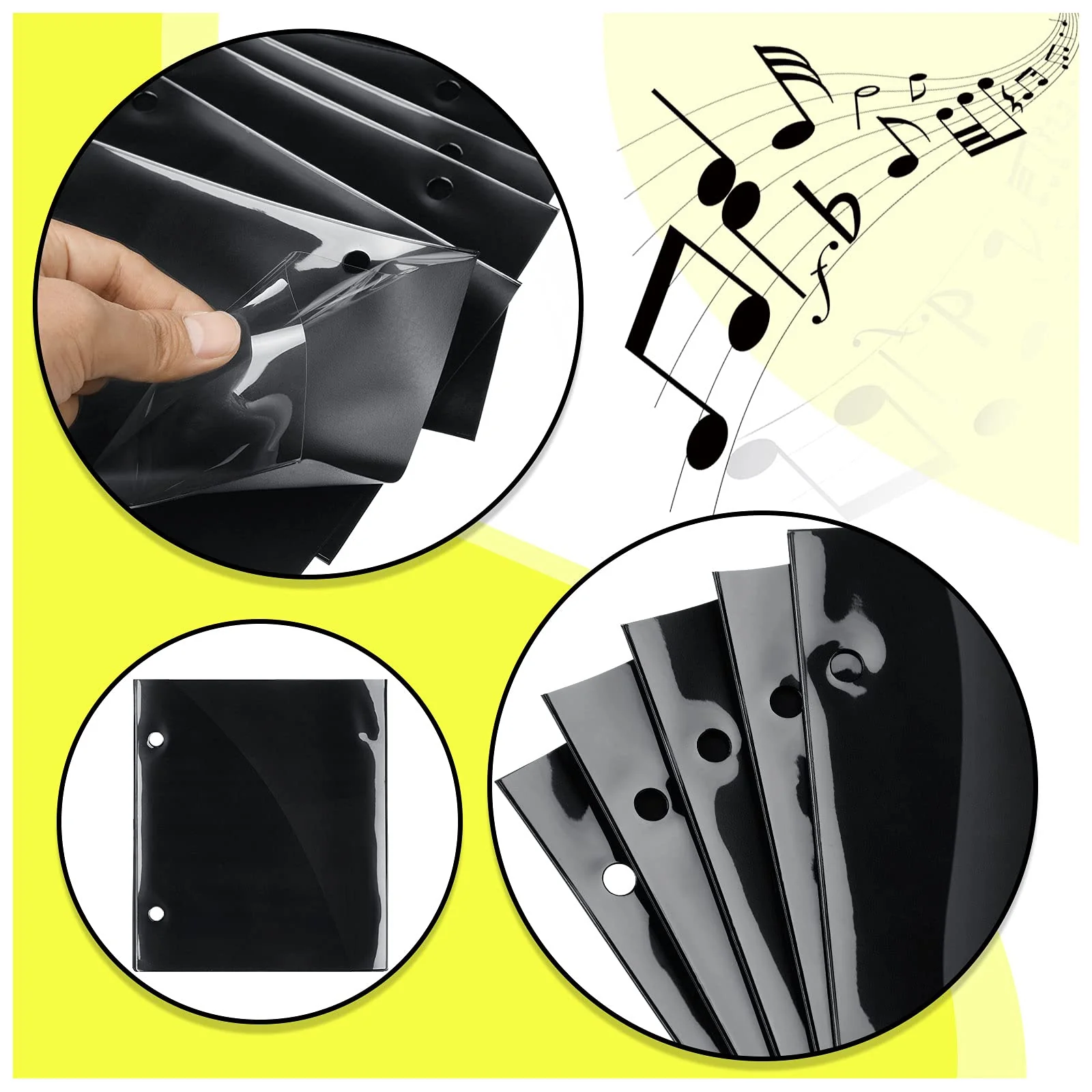 12 Pieces Flip Folder Pages Flip Folio Marching Band Music Files Holder Sheet Musical Flip Folder with 2 Holes 7.5 x 6.3 Inches PVC Waterproof Window Pages for Music Files (Black, Single Side) Black - Image 5