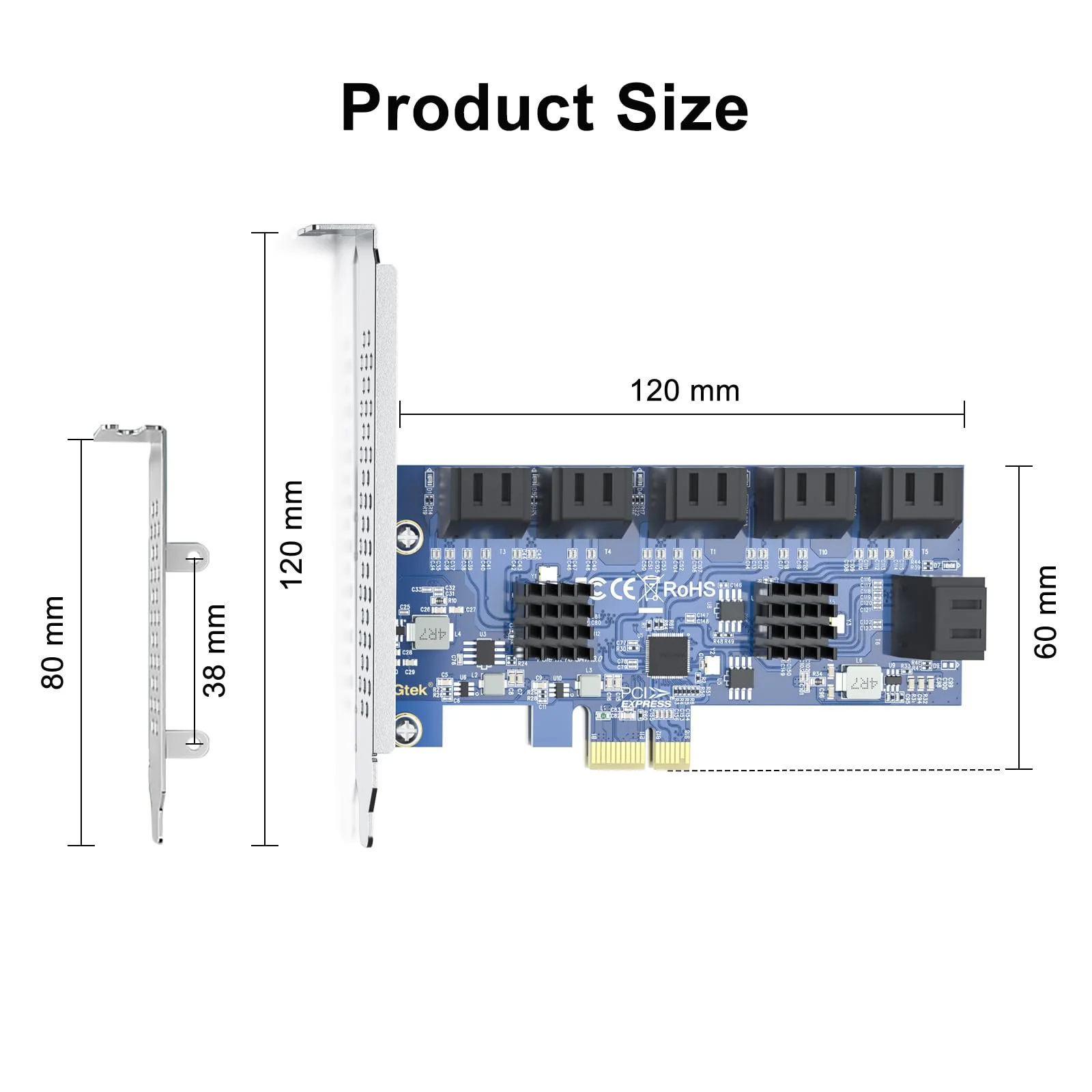 12 Port PCIe SATA Card, SATA3.0 Expansion Card, X1, with 12 SATA cable, Support SSD and HDD 12-Port, PCI-e X1 - Image 3