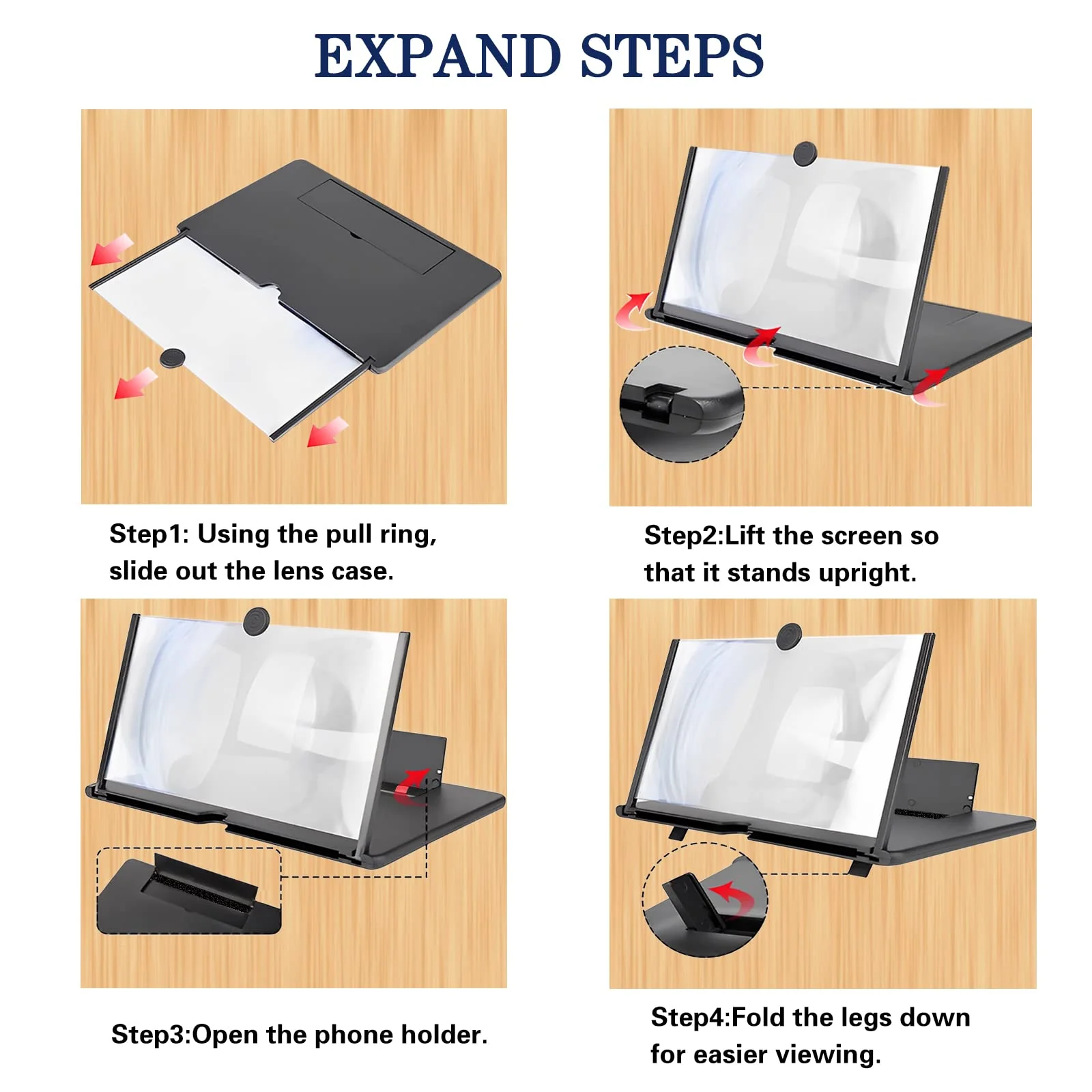 12" Screen Magnifier for Smartphone 3D HD Mobile Phone Screen Magnifier Video Expandable HD Screen Foldable for Watching Movies Videos, Playing Games, for All Smartphones(Black) 12" - Image 4