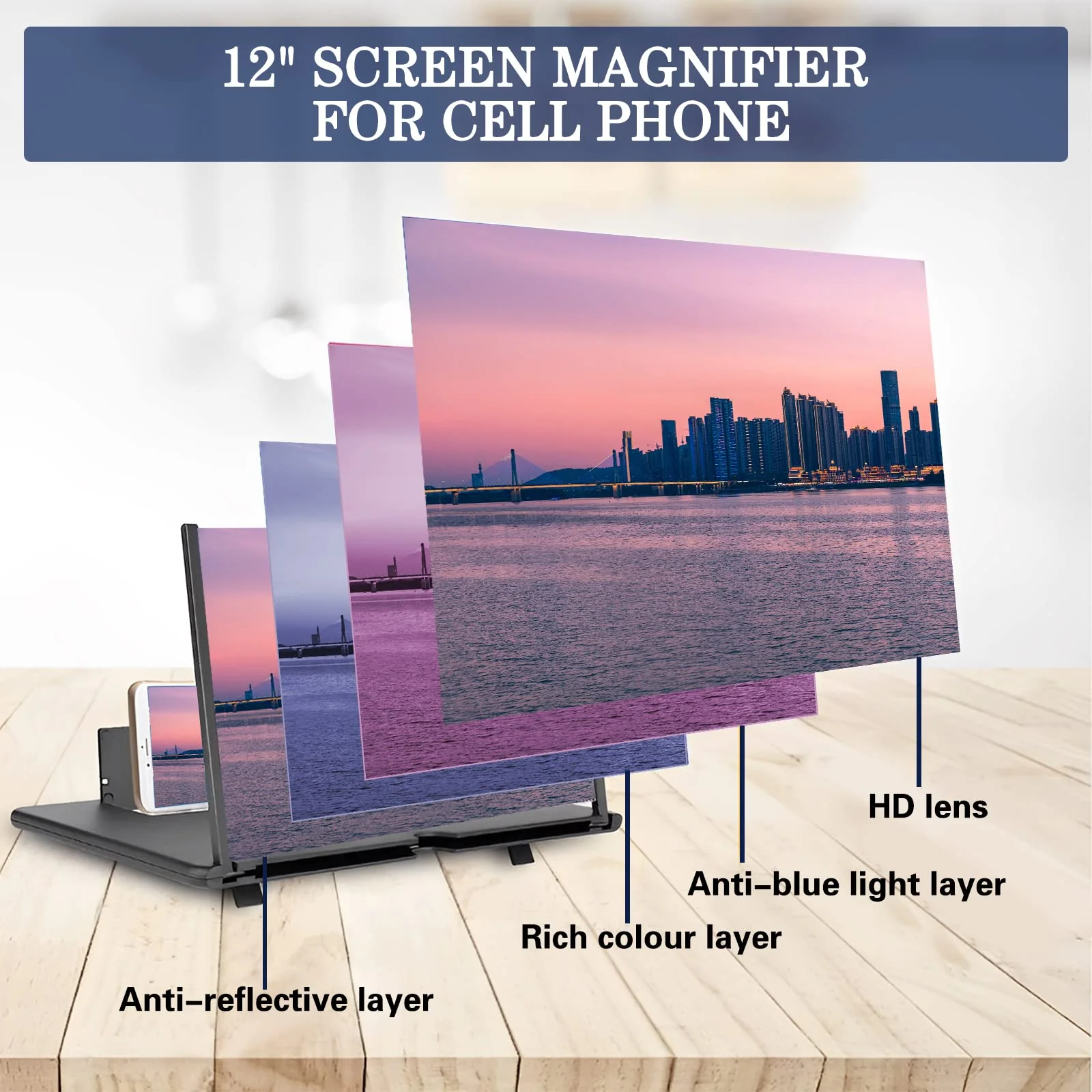 12" Screen Magnifier for Smartphone 3D HD Mobile Phone Screen Magnifier Video Expandable HD Screen Foldable for Watching Movies Videos, Playing Games, for All Smartphones(Black) 12" - Image 5