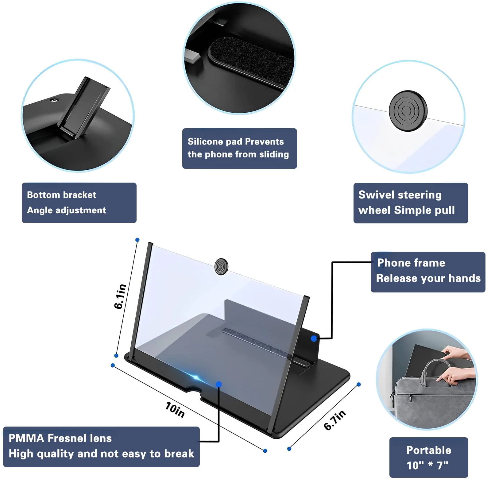 12" Screen Magnifier for Smartphone 3D HD Mobile Phone Screen Magnifier Video Expandable HD Screen Foldable for Watching Movies Videos, Playing Games, for All Smartphones(Black) 12" - Image 6