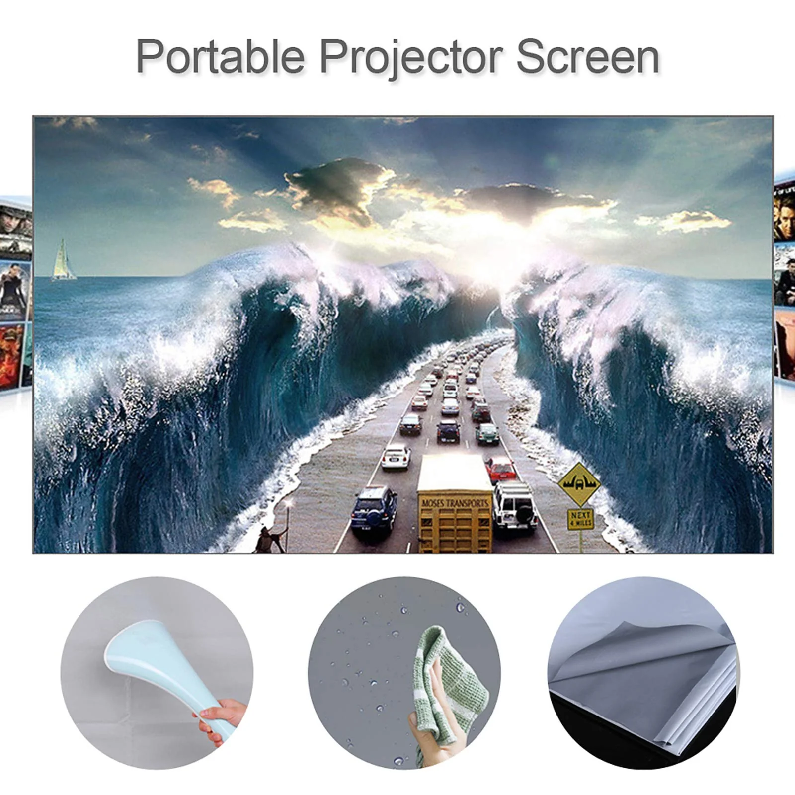 120-inch Portable Projector Screen HD 16:9 Frameless Video Projection Screen Foldable Wall Mounted for Home Theater Office Movies 120-inch - Image 5