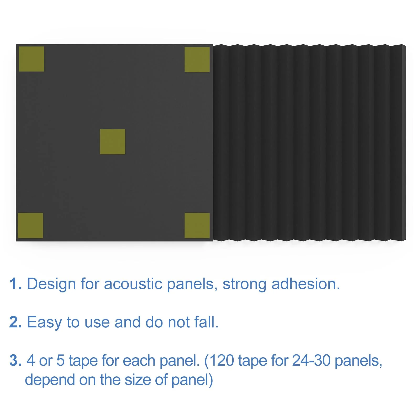 120 Pack Double-Sided Adhesive Tape for Acoustic Soundproofing Foam Panels Strong Pad Mounting, Heavy Duty Wall Adhesive Squares 120 - Image 2