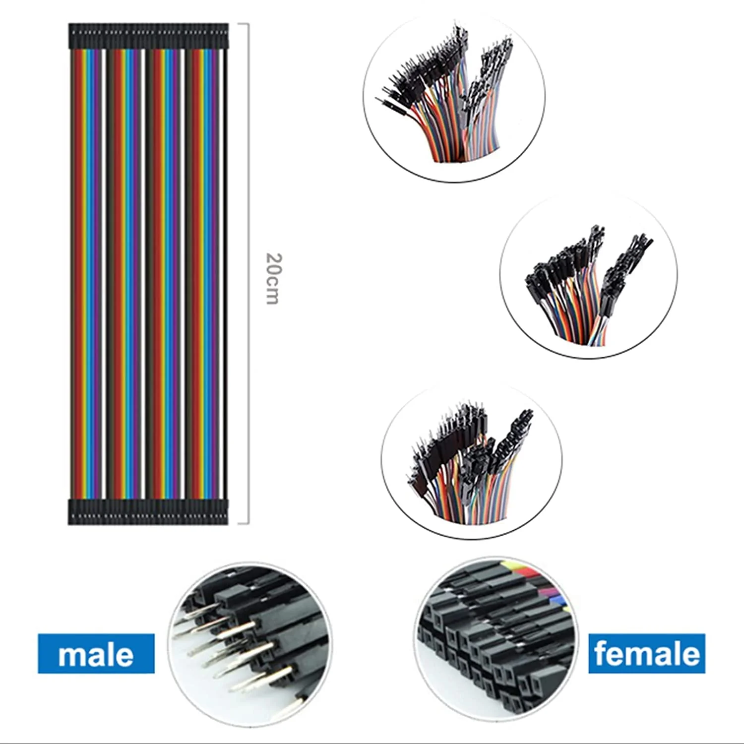 120 Pin Dupont Jumper Wires, 20 cm Wire Length (40Pin Male to Female, 40Pin Male to Male, 40 Pin Female to Female), with Arduino and Raspberry Pi Projects (Set of 3) 1 Pack (Set of 3) - Image 3