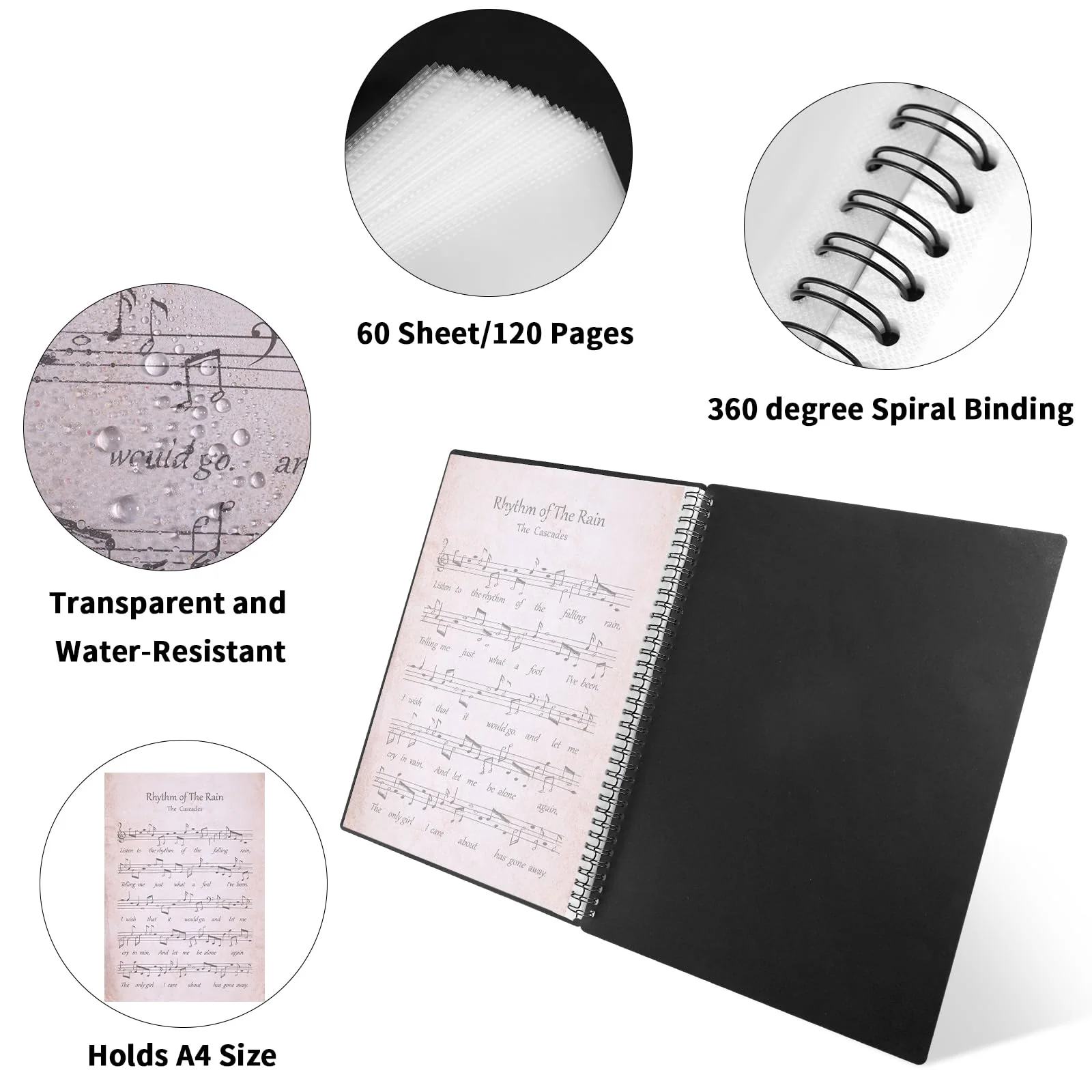 120Pages Sheet Music Folder A4, Spiral Binder Music File Folder, 8.5x11 inch Paper Documents Storage Holder Bag, Blank Plastic Concert Choral Folder - Image 3