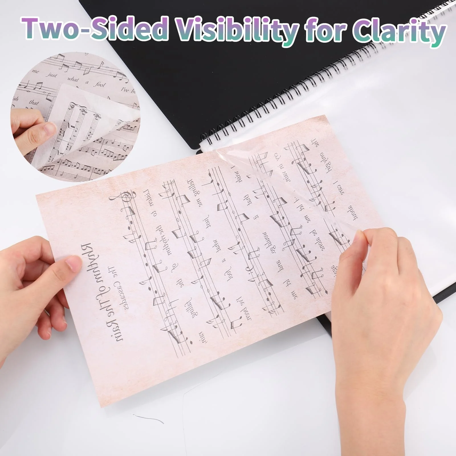 120Pages Sheet Music Folder A4, Spiral Binder Music File Folder, 8.5x11 inch Paper Documents Storage Holder Bag, Blank Plastic Concert Choral Folder - Image 4