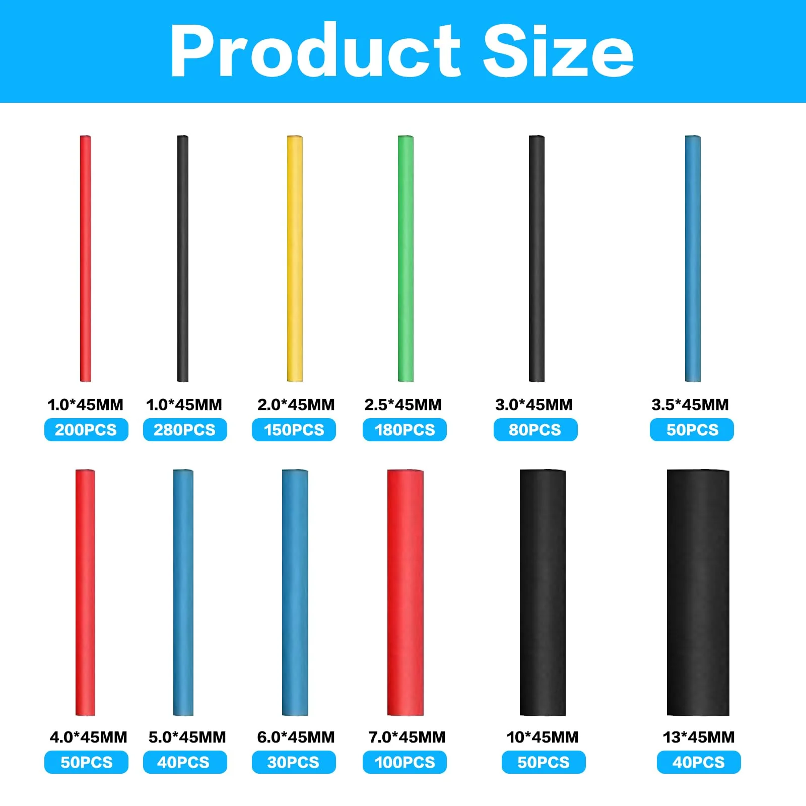 1250 Piece Heat Shrink Tube Set, Heat Shrink Tubing, 2:1 Ratio Insulation Hose, Heat Shrink Tube Assortment, Electrical Wire Cable, Heat Shrink Tube Kit, for Insulating & Repairing Cables - Image 2
