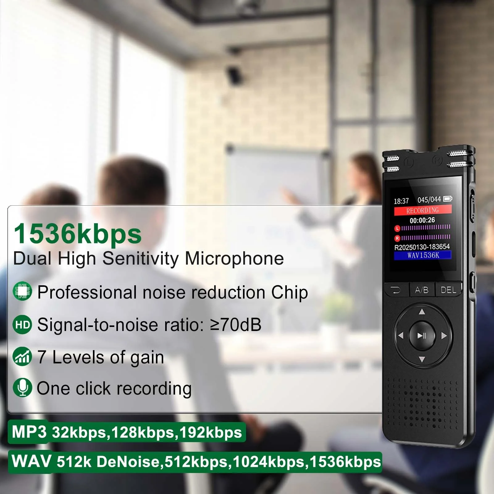128GB Digital Voice Recorder with Playback Upgraded Voice Activated Recording with Premium Noise Reduction Dictaphone Device Perfect for Lectures Meetings Interviews - Image 4