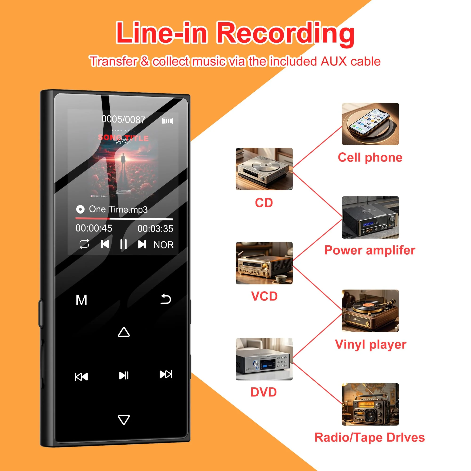 128GB MP3 Player with Bluetooth 5.3 - SWOFY D50 Music Player with Built-in HD Speaker, FM Radio, Voice Recorder, HiFi Sound, E-Book, Earphones Included - Image 7