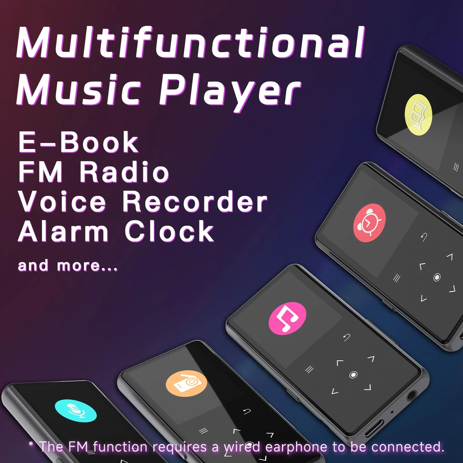 128GB MP3 Player with Bluetooth, Portable Music Player with Built-in Speaker, Enjoying Your Digital Music and Audiobooks Anytime,Includes FM Radio,Recorder,E-Book,and Comes with Earphones Black_V6 - Image 5