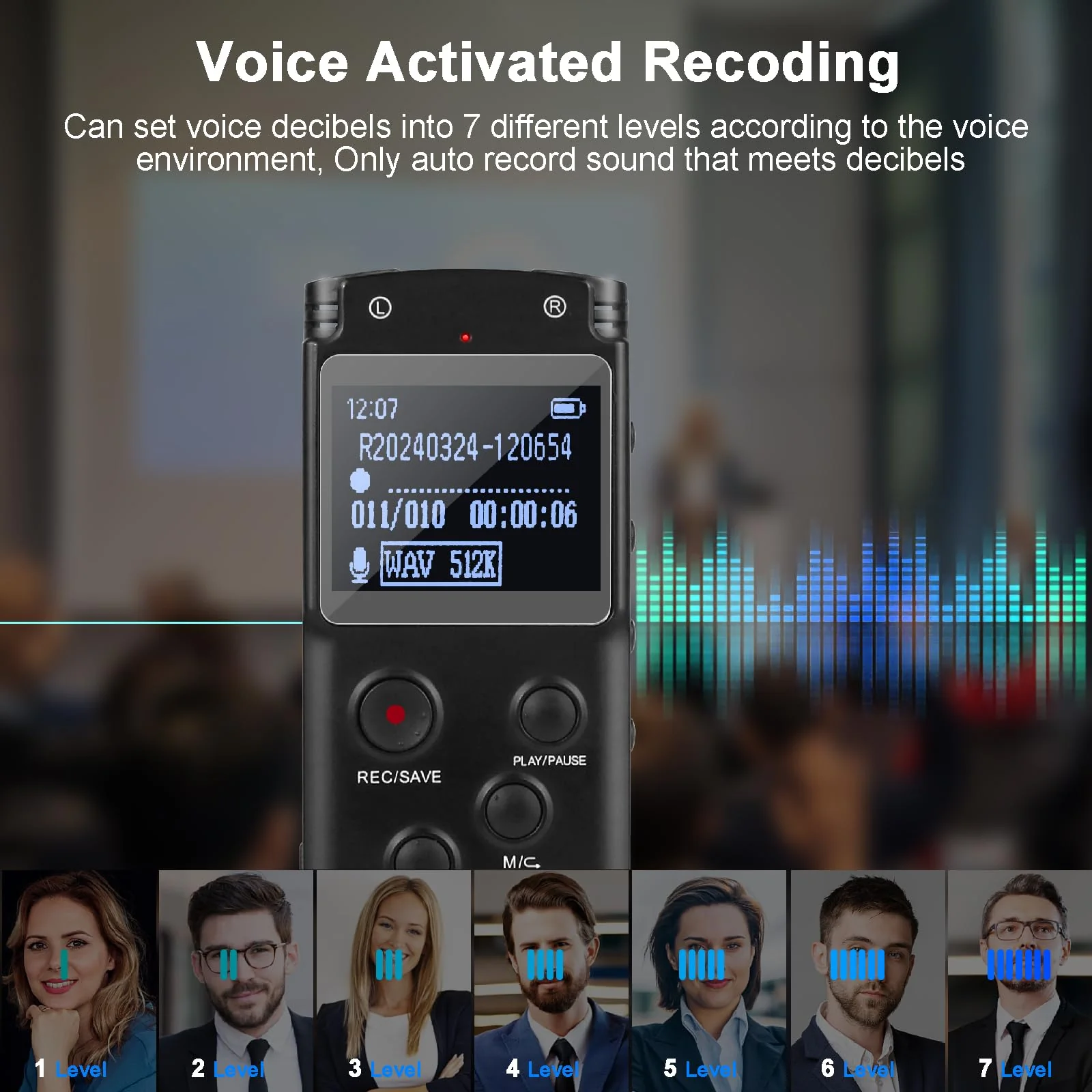 128GB Ultra-Large Screen Digital Voice Recorder Voice Activated Recorder for Lectures Meetings Classes, Audio Recorder with Playback, Password, Variable Speed, Tape Recorder USB Charge, MP3 - Image 3