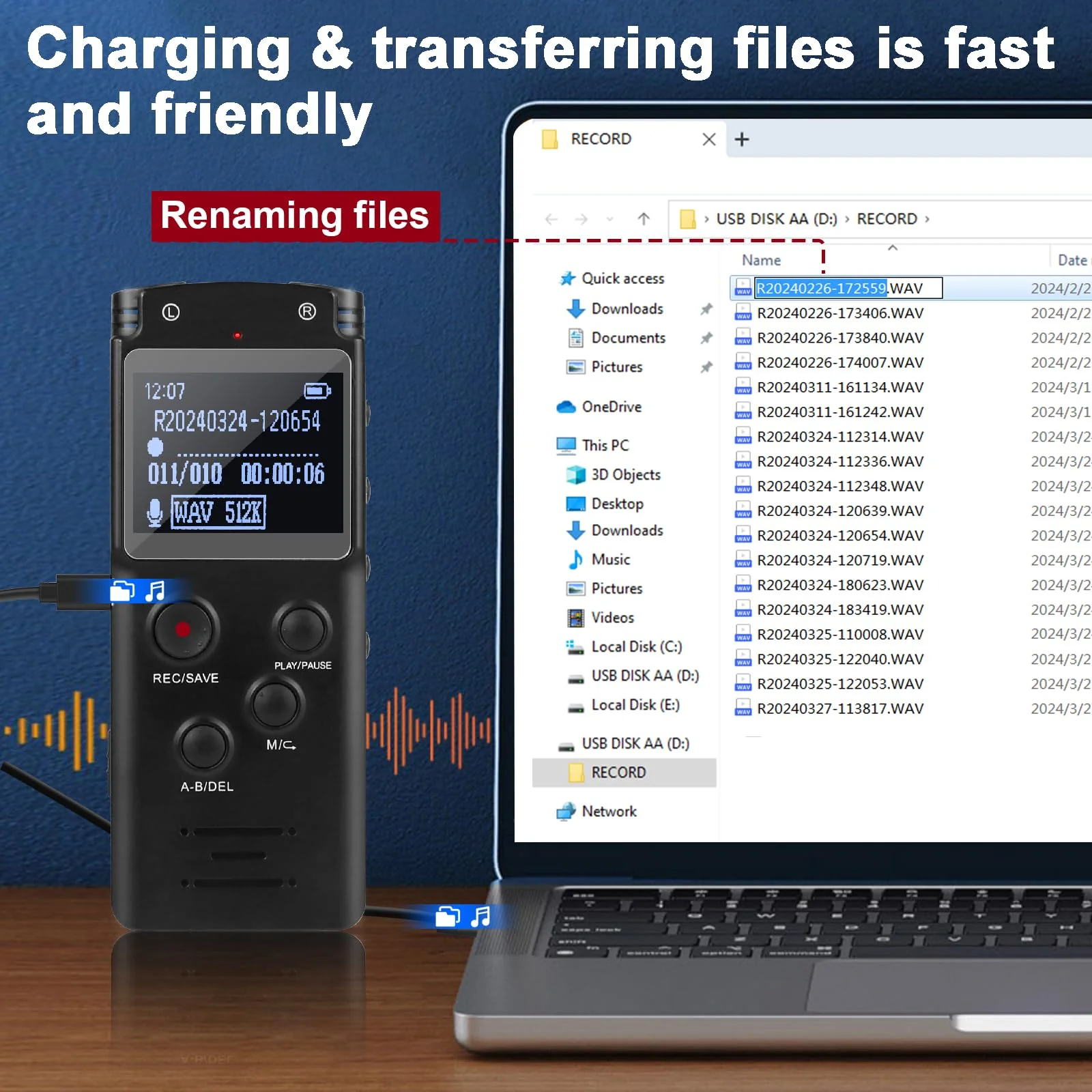 128GB Ultra-Large Screen Digital Voice Recorder Voice Activated Recorder for Lectures Meetings Classes, Audio Recorder with Playback, Password, Variable Speed, Tape Recorder USB Charge, MP3 - Image 5