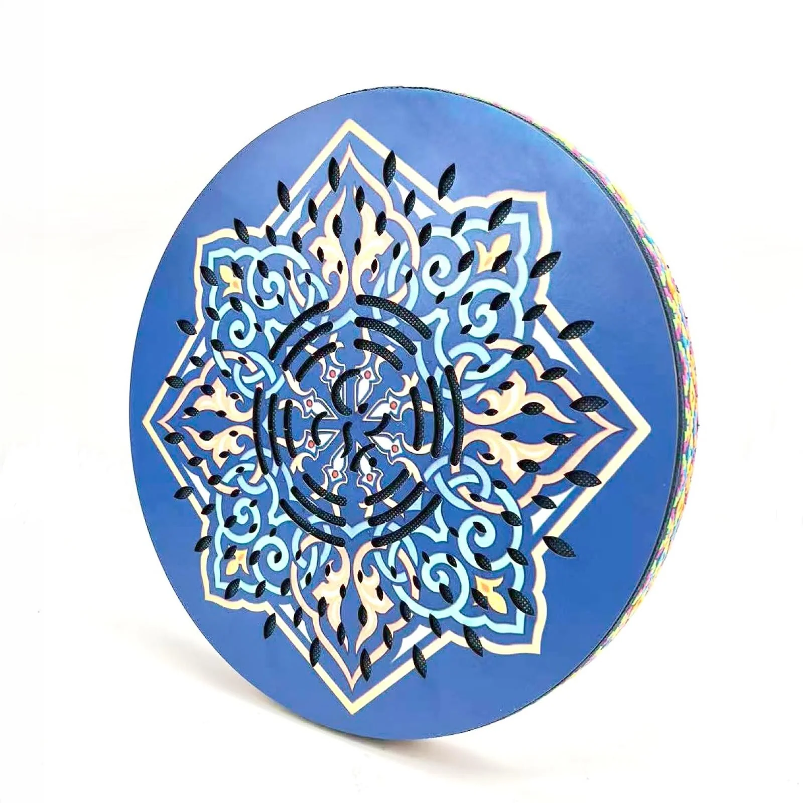 12INCH Ocean Drum,Sound Healing,Rain Disk "Water-Fall",Onomatopoeic Music,Gift For Yoga Meditation Performance Accompaniment（Blue Flower） Blue Flower