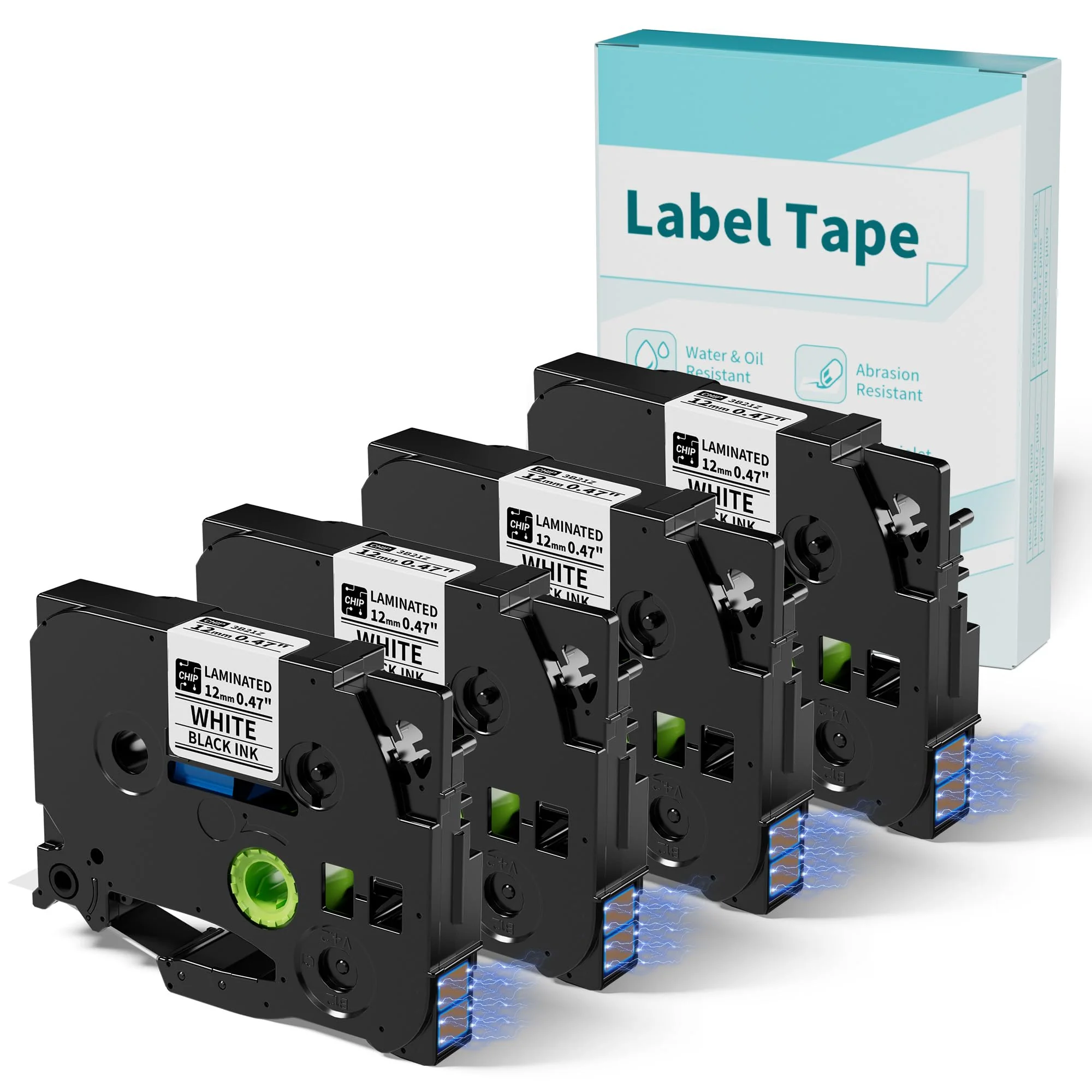 12mm 0.47 Laminated White Label Tape Relpacement for TZe-231 TZ-231 Brother Label Maker Tape, BZ Black on White Label Tape Compatible with Brother P Touch Label Maker PT-D210 PT-H110 PT-D220, 4 Pack