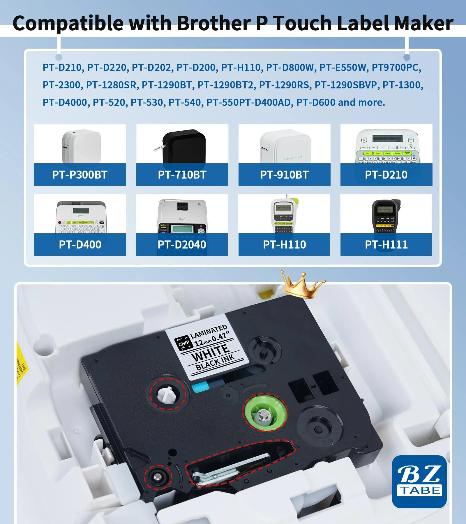 12mm 0.47 Laminated White Label Tape Relpacement for TZe-231 TZ-231 Brother Label Maker Tape, BZ Black on White Label Tape Compatible with Brother P Touch Label Maker PT-D210 PT-H110 PT-D220, 4 Pack - Image 2