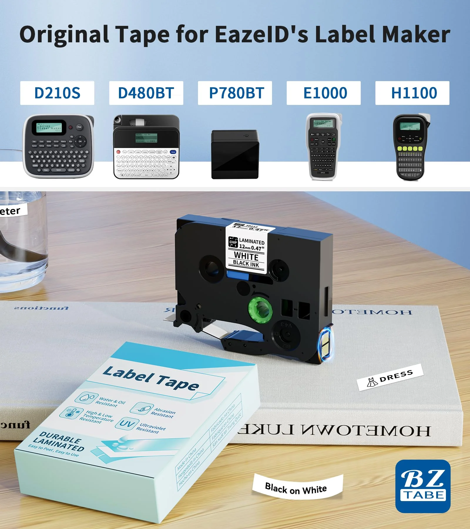 12mm 0.47 Laminated White Label Tape Relpacement for TZe-231 TZ-231 Brother Label Maker Tape, BZ Black on White Label Tape Compatible with Brother P Touch Label Maker PT-D210 PT-H110 PT-D220, 4 Pack - Image 5