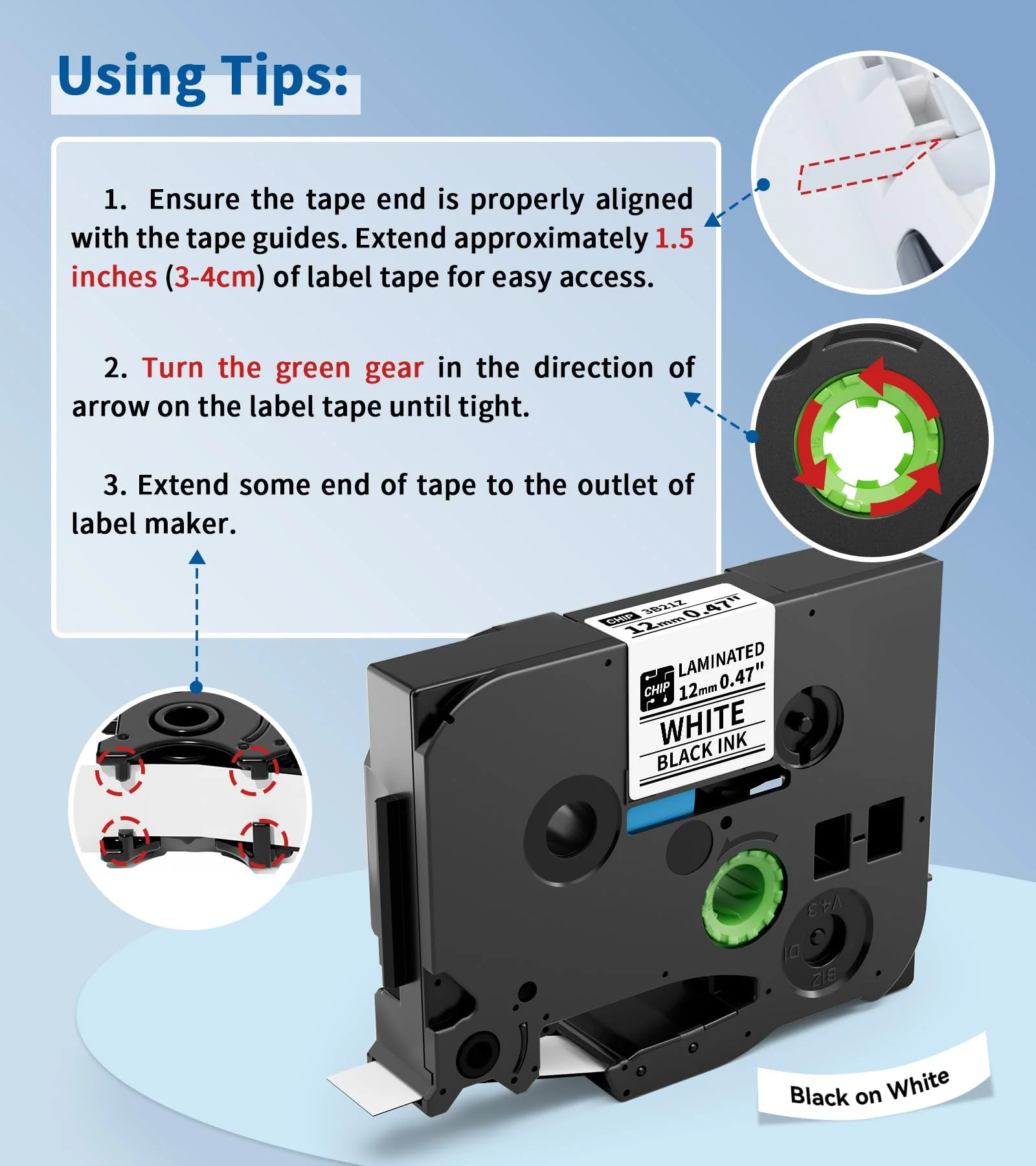 12mm 0.47 Laminated White Label Tape Relpacement for TZe-231 TZ-231 Brother Label Maker Tape, BZ Black on White Label Tape Compatible with Brother P Touch Label Maker PT-D210 PT-H110 PT-D220, 4 Pack - Image 8