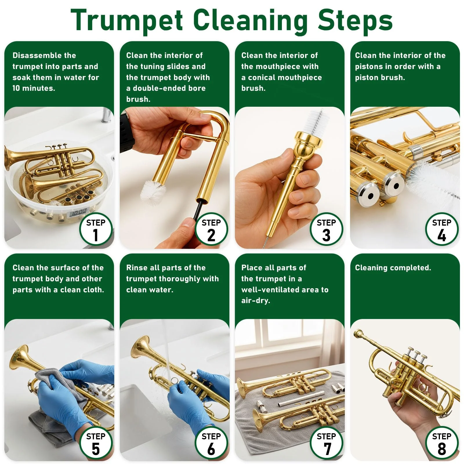12pc Trumpet Cleaning Kit - Powerful Clean and Restores Smooth Valve Action, Maintain Trumpet and Sound Quality, Ideal Gift for Musicians - Image 7