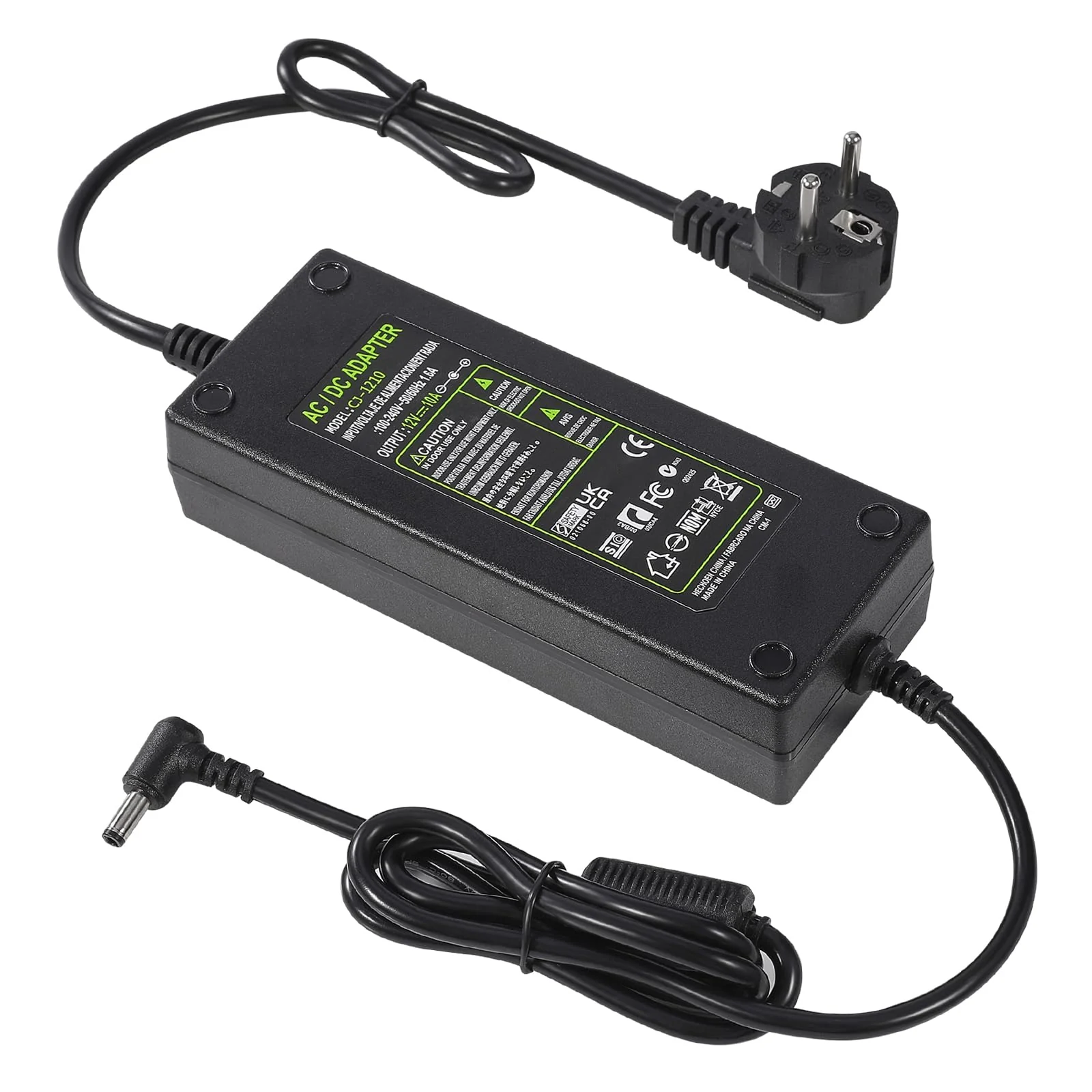 12V 10A Power Supply Adapter, AC 100V-240V to DC 12V 10A 120W Voltage Converter LED Transformer Power Supply 5.5 mm x 2.5/2.1 mm Plug for LED Strip Module Light CCTV Cameras 3D Printer 12 V, 10 A, 120 W