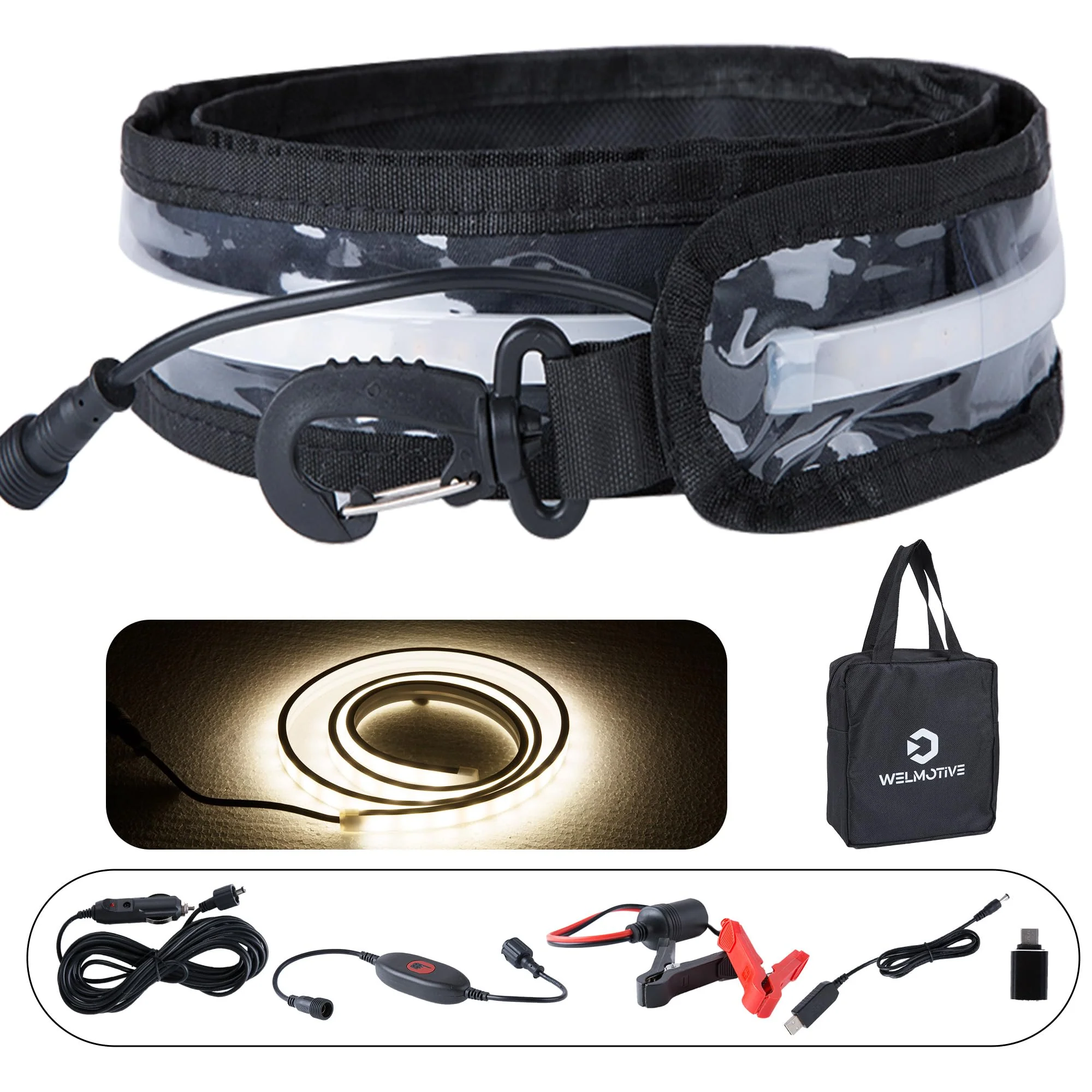 12V 4ft Led Light Strip Dimmable Camping Awning Light with 140 SMD 2835 LED Chips Cabinet Lights, Rv Accessories Waterproof IP67 Multi-Functional Use for Car Tent, Camper Motorhome White/1 set