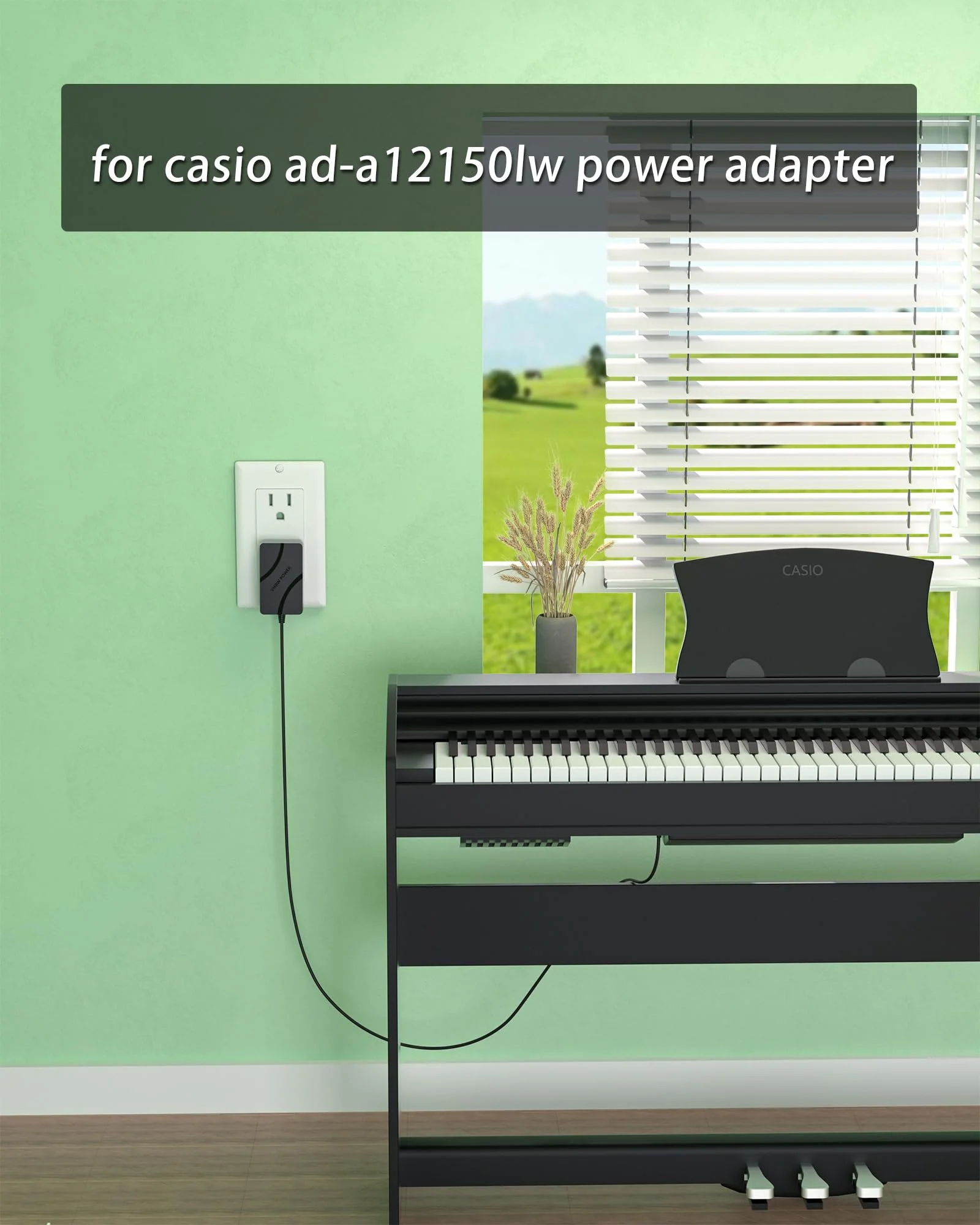 12V AD-A12150LW for Casio Privia Power Cord Compatible with Casio PX-130, PX-330, PX-3 Keyboards Replacement for Casio AD-A12150 12-Volt AC Power Supply fits for WK6500 WK6600 WK7500 and WK7600 - Image 2