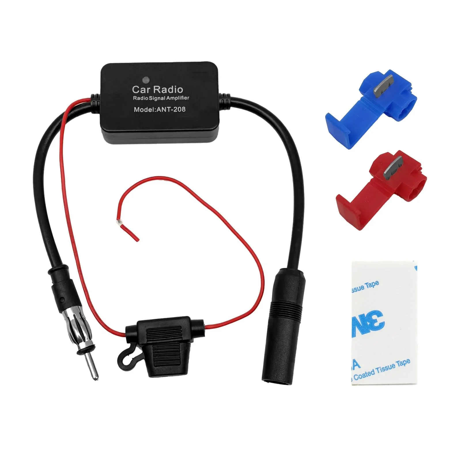 12V Car Antenna Booster 25 db Antenna Signal Reception Amplifier, Amplify Signal & Reduce Noise AM FM for Car Stereo, Audio, Radio, Media, Head Unit Receiver