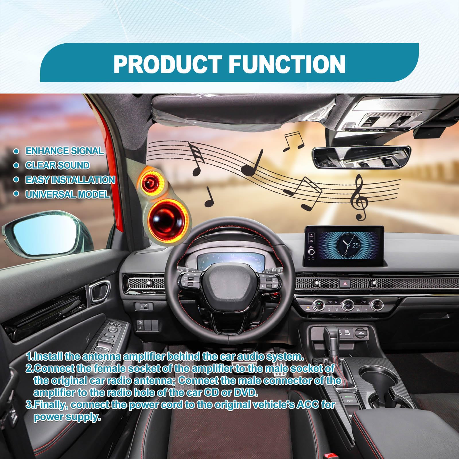 12V Car Antenna Booster 25 db Antenna Signal Reception Amplifier, Amplify Signal & Reduce Noise AM FM for Car Stereo, Audio, Radio, Media, Head Unit Receiver - Image 5