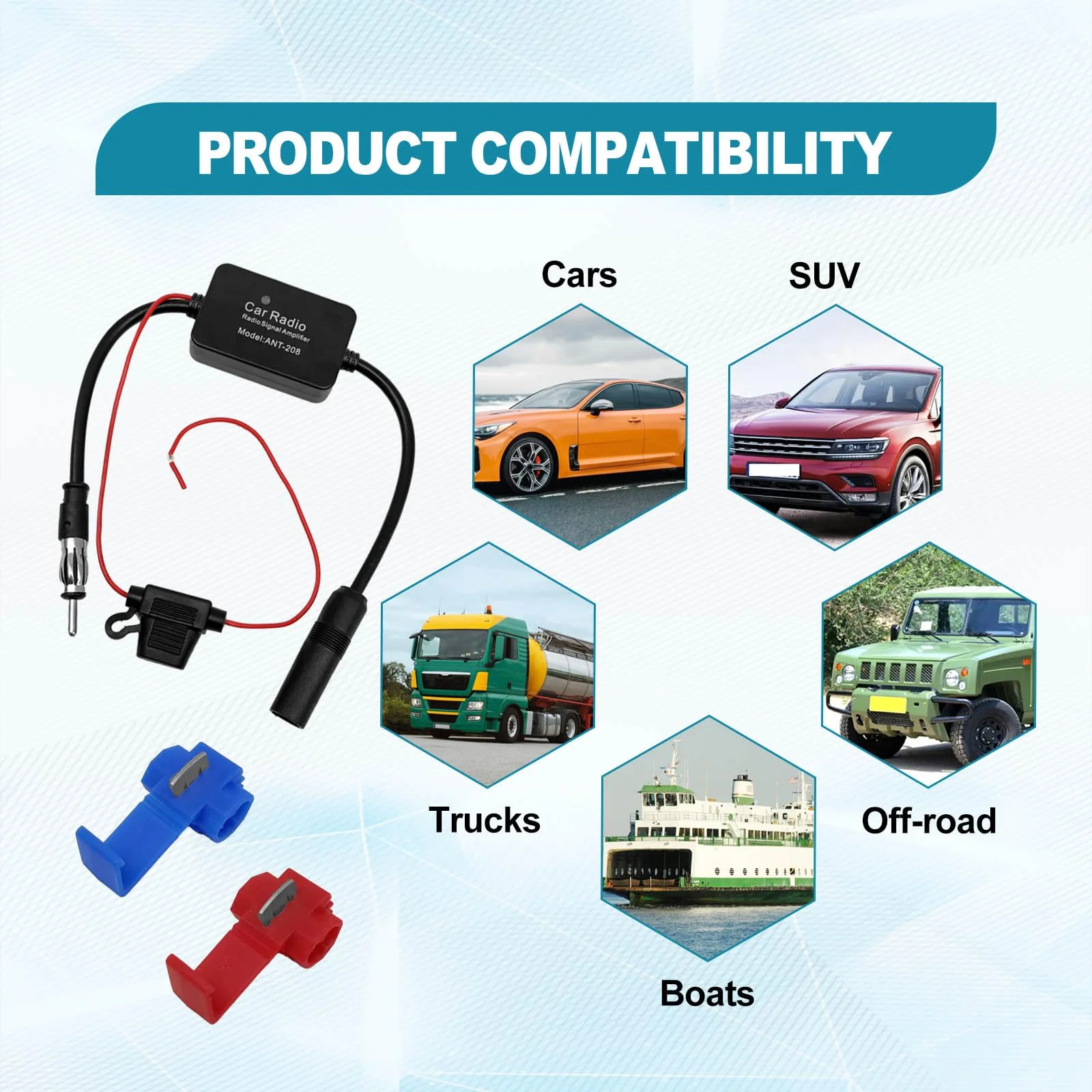 12V Car Antenna Booster 25 db Antenna Signal Reception Amplifier, Amplify Signal & Reduce Noise AM FM for Car Stereo, Audio, Radio, Media, Head Unit Receiver - Image 7