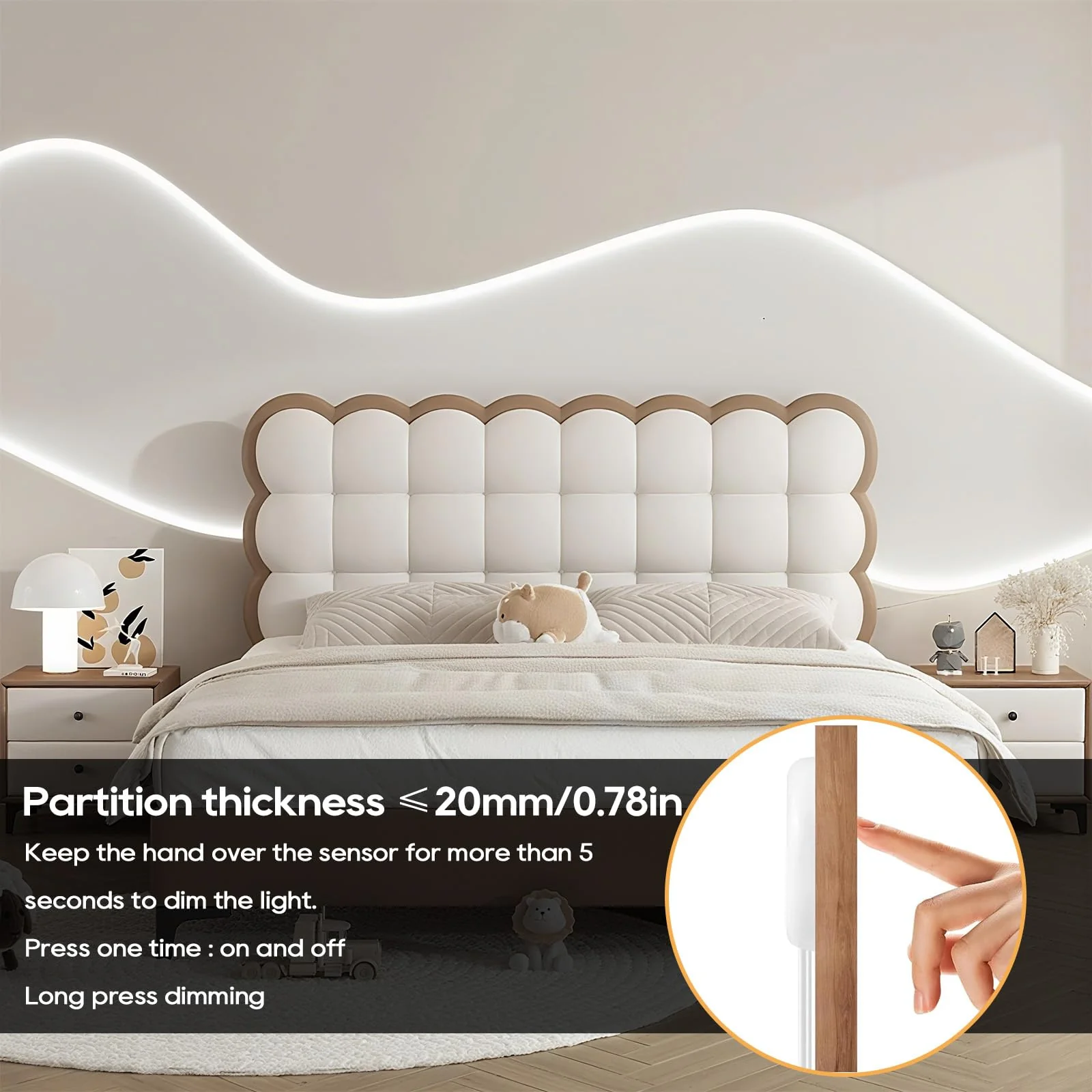 12V White COB LED Strip Light Kit-6pcs 3.3FT Self-Adhesive LED Strip Parallel with Dimmable Touch Sensor Switch, Led Light Strip for Wood Slat Wall Panels, Home decor, Under Cabinet Strip Light 6pcs 3.3FT - Image 4