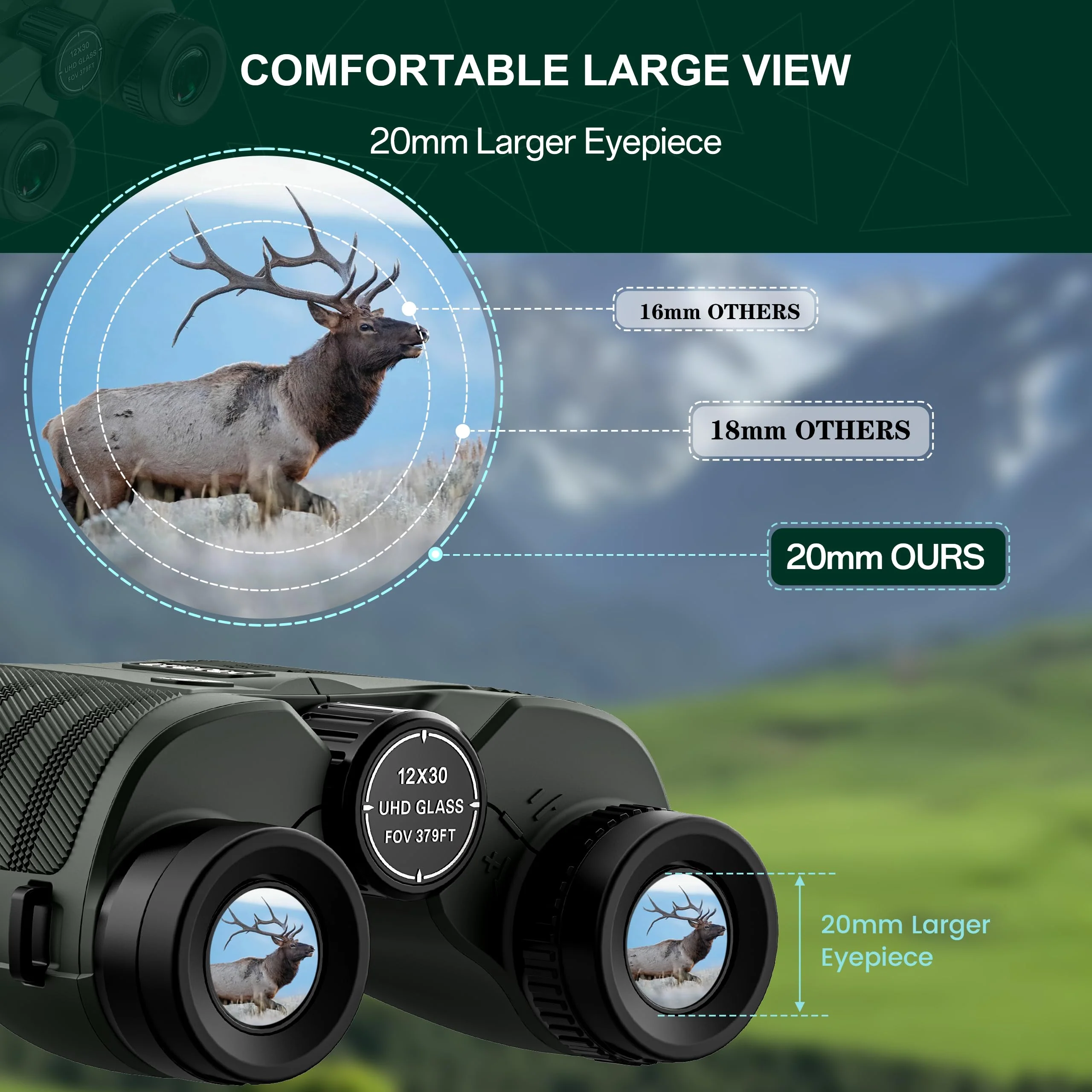 12x30 Compact HD Binoculars for Adults and Kids High Powered - Large View Binoculars with Clear Low Light Vision - Super Bright Lightweight & Waterproof Binoculars for Bird Watching Travel Hunting - Image 7