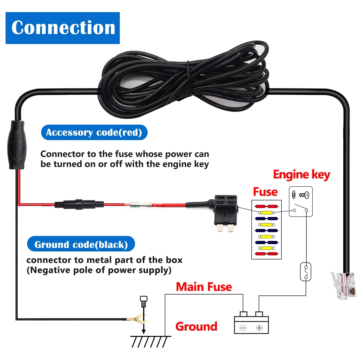13FT RJ11 Style Radar Detector Hardwire Kit,Quick Connection Plug and Play Cord Cable Set,Include Fuse M1-Q-014 - Image 4