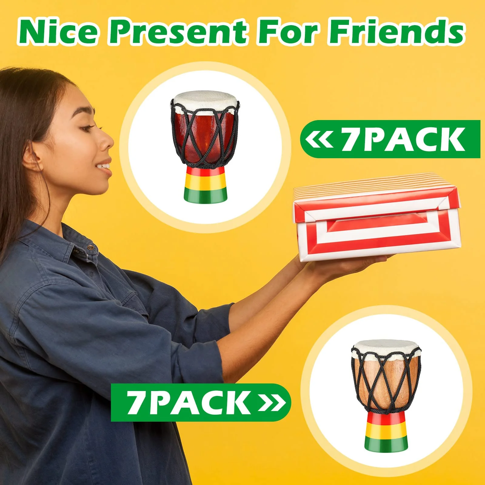 14 Pcs Djembe Drum Necklaces Hand Drum Necklaces Wooden Classic Mini Instrument Pendant African Drum African Bongos Percussion Necklace for Drum Circle Adults Dark Brown and Light Brown - Image 4