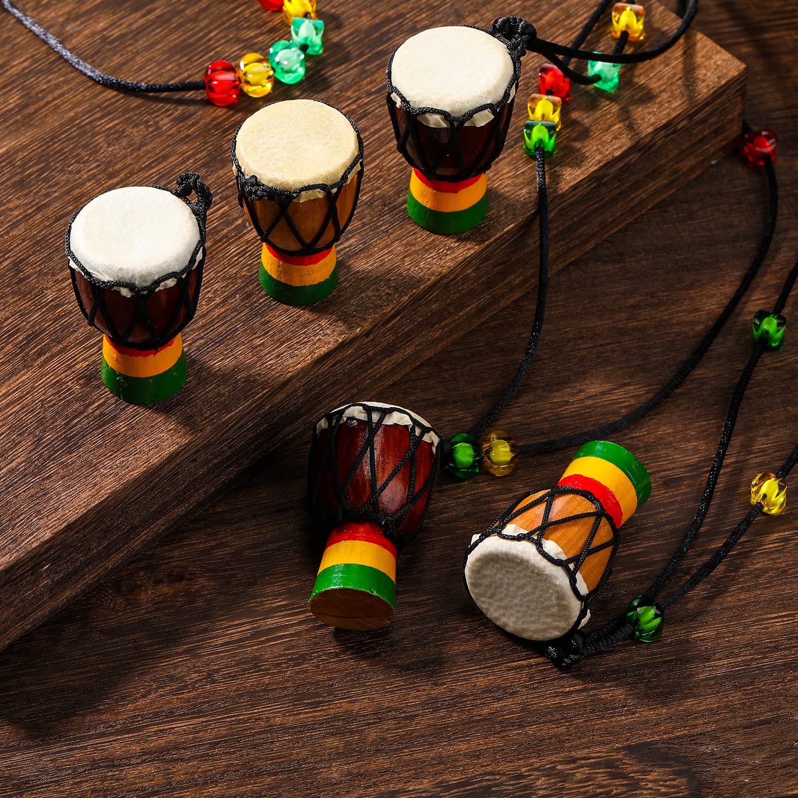 14 Pcs Djembe Drum Necklaces Hand Drum Necklaces Wooden Classic Mini Instrument Pendant African Drum African Bongos Percussion Necklace for Drum Circle Adults Dark Brown and Light Brown - Image 7