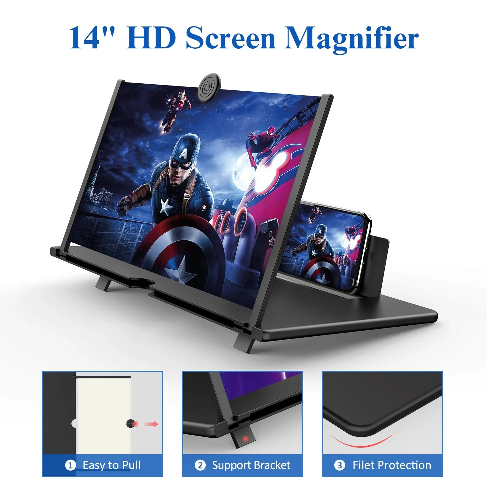 14" Screen Magnifier for Cell Phone -3D HD Magnifing Projector Screen Enlarger for Movies, Videos and Gaming ā Foldable Phone Stand Holder with Screen AmplifierāCompatible with All Smartphones (Black) Black - Image 3