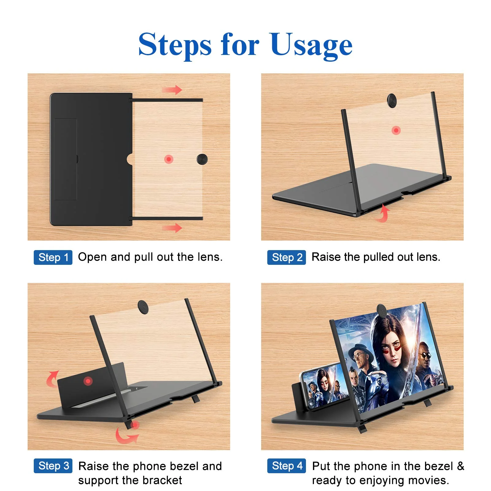 14" Screen Magnifier for Cell Phone -3D HD Magnifing Projector Screen Enlarger for Movies, Videos and Gaming ā Foldable Phone Stand Holder with Screen AmplifierāCompatible with All Smartphones (Black) Black - Image 6