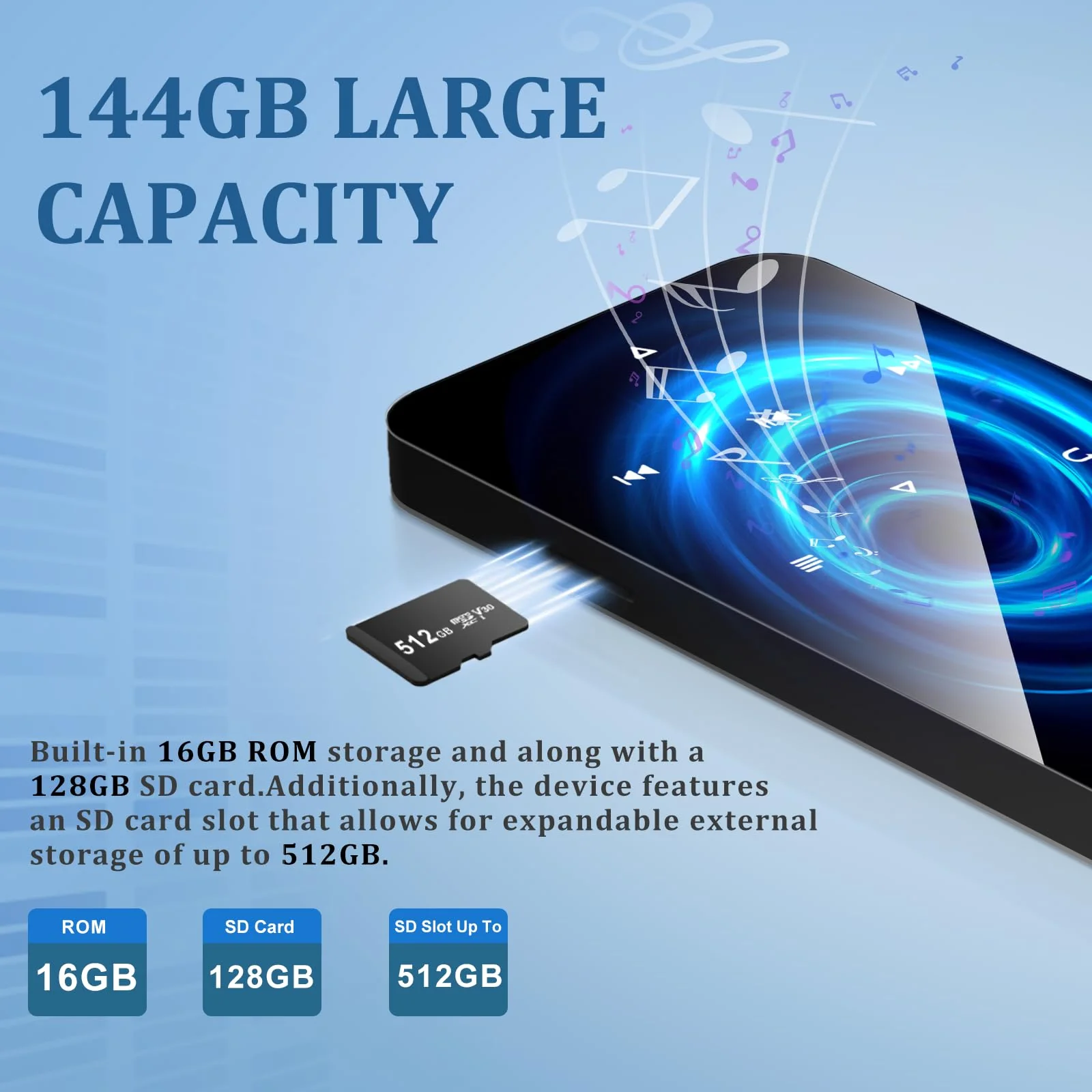 144GB MP3 Player, Bluetooth 5.2 Music Player, HiFi Sound Digital Music, Built-in HD Speaker, FM Radio, Voice Recorder, Earphones Included, MP3 Player for Friends, Kids, Students, Seniors (Black) Black - Image 3