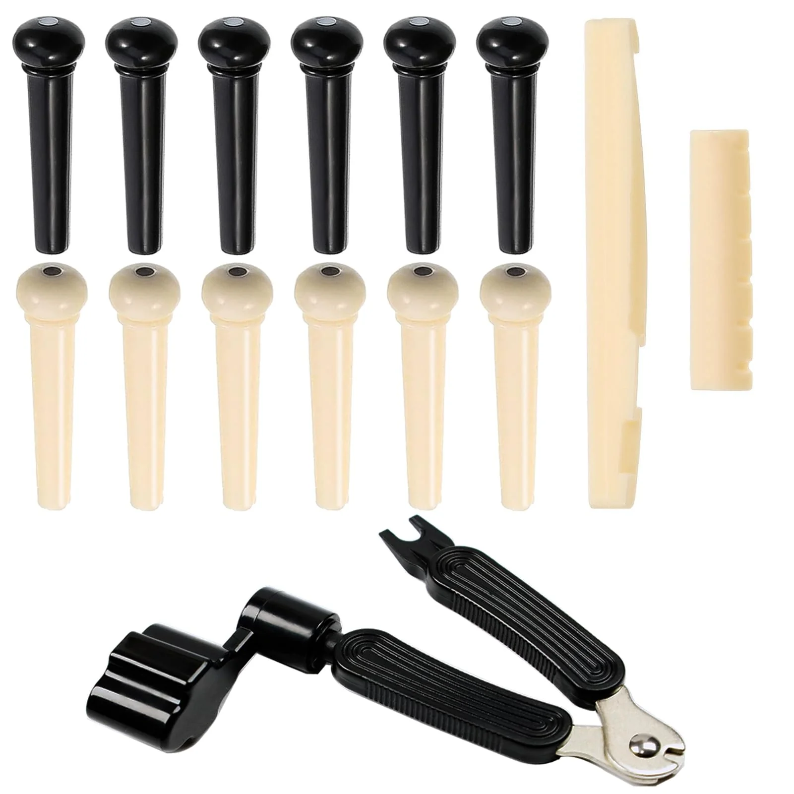 14Pcs Acoustic Guitar Bridge Pins String Pegs Guitar Saddle Nut With 3-In-1 Pin Puller Remover Guitar String Winder And Cutter Guitar Parts Accessories Replacement Tools Kits（white+black） C:14pcs+3-in-1 Pin Puller
