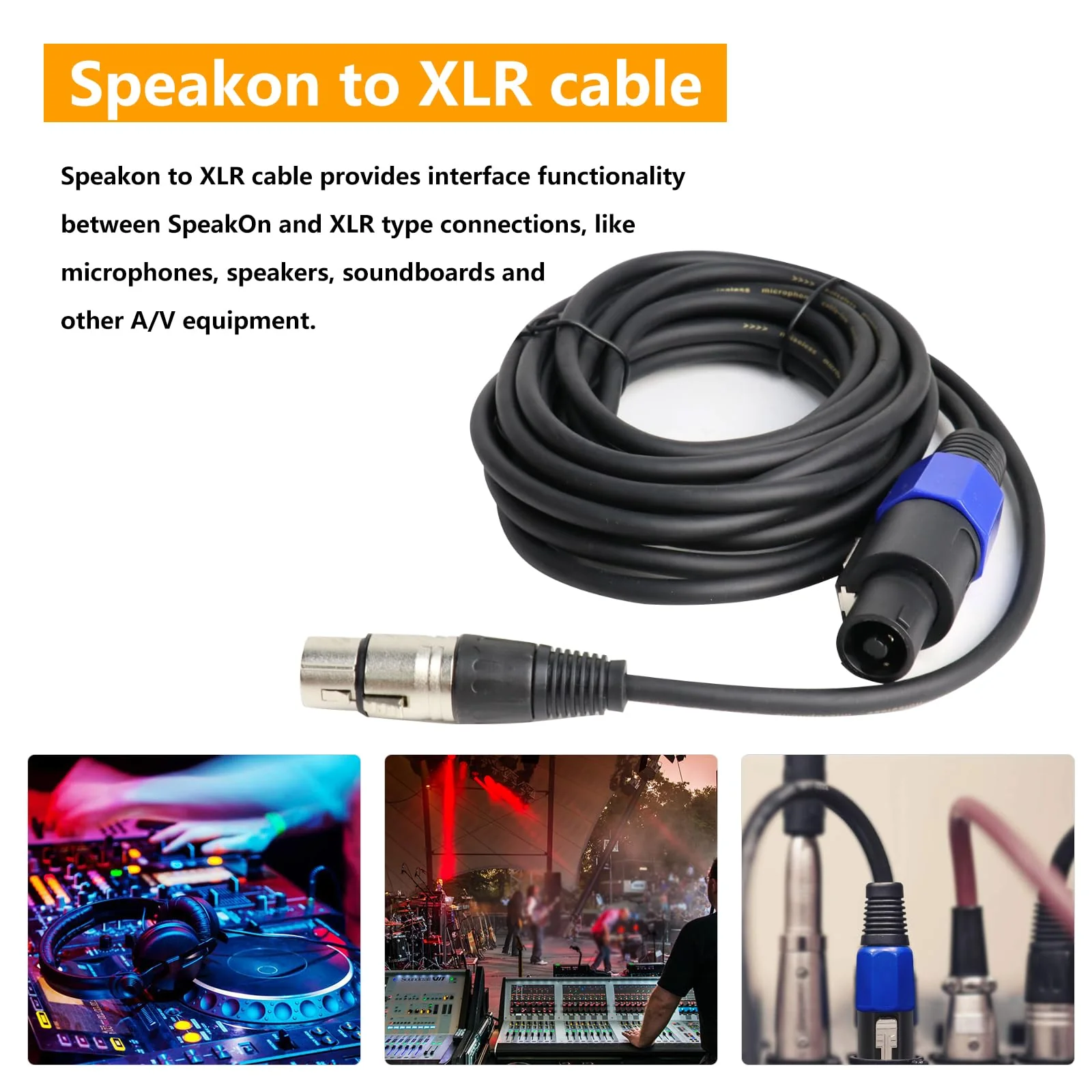 15 Feet Pack of 2 SpeakOn to XLR Cable - 2pcs Speak-On Male to 3 Pole XLR Female Extension Wire - 15ft. DJ PA Stage Audio Jack Microphone 3 Pin Connection Wiring with Twist Lock 15ft. - 2 Packs - Image 7