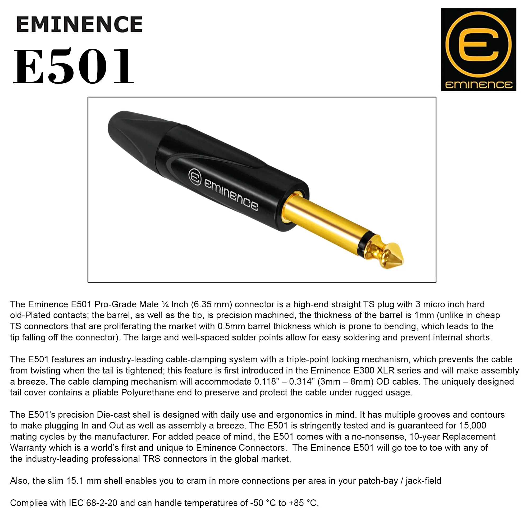 15 Foot - Gotham GAC-1 Ultra Pro - Premium, Low-Capacitance Guitar Bass Instrument Cable - with Straight to Angled 1/4 Inch Eminence Gold Plated Connectors - Image 6