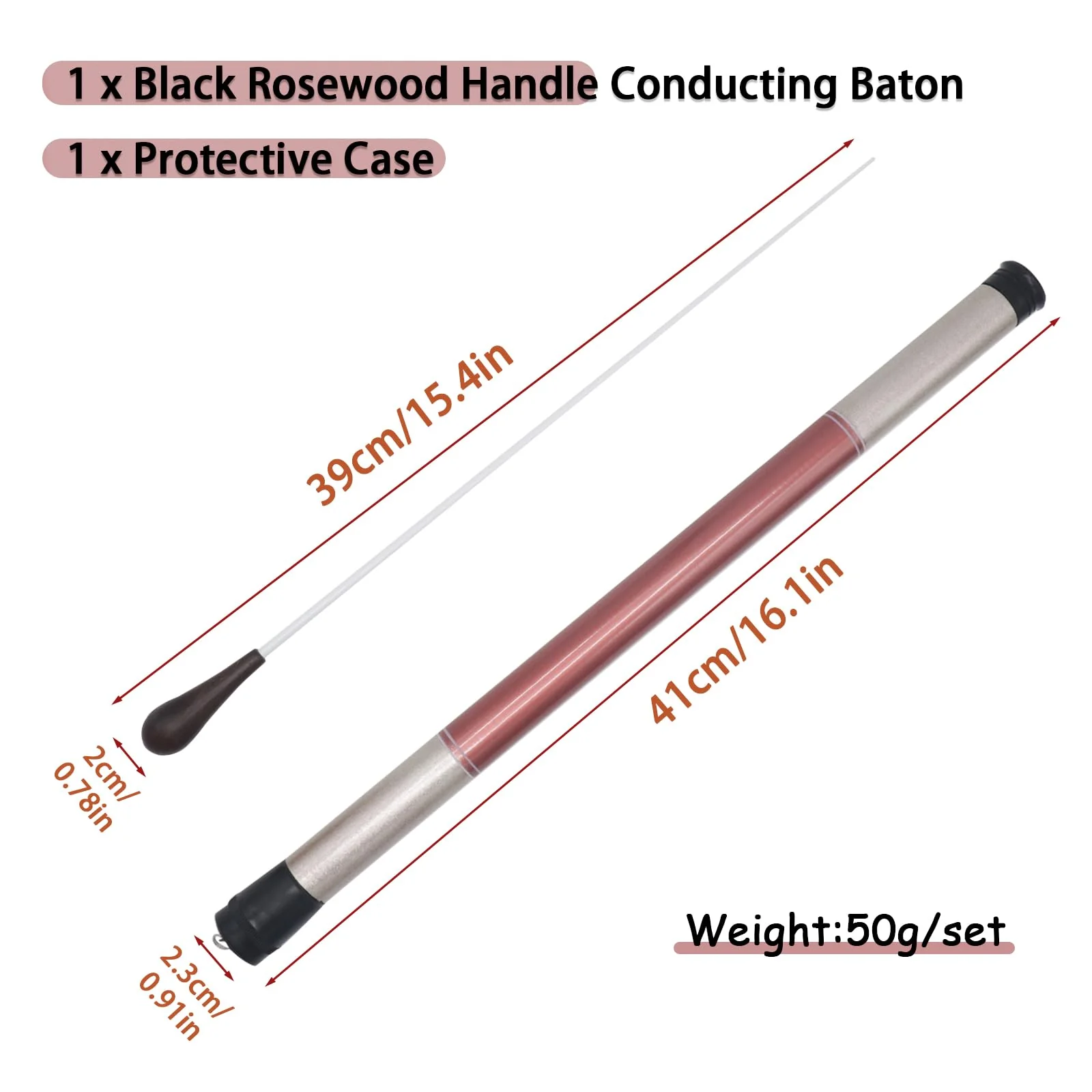 15 Inch Lightweight Wood Handle Conducting Baton, Professional Orchestra Conductor Wand with Case for Music Directors, Choral Symphony & Band Leaders Black Rosewood - Image 2